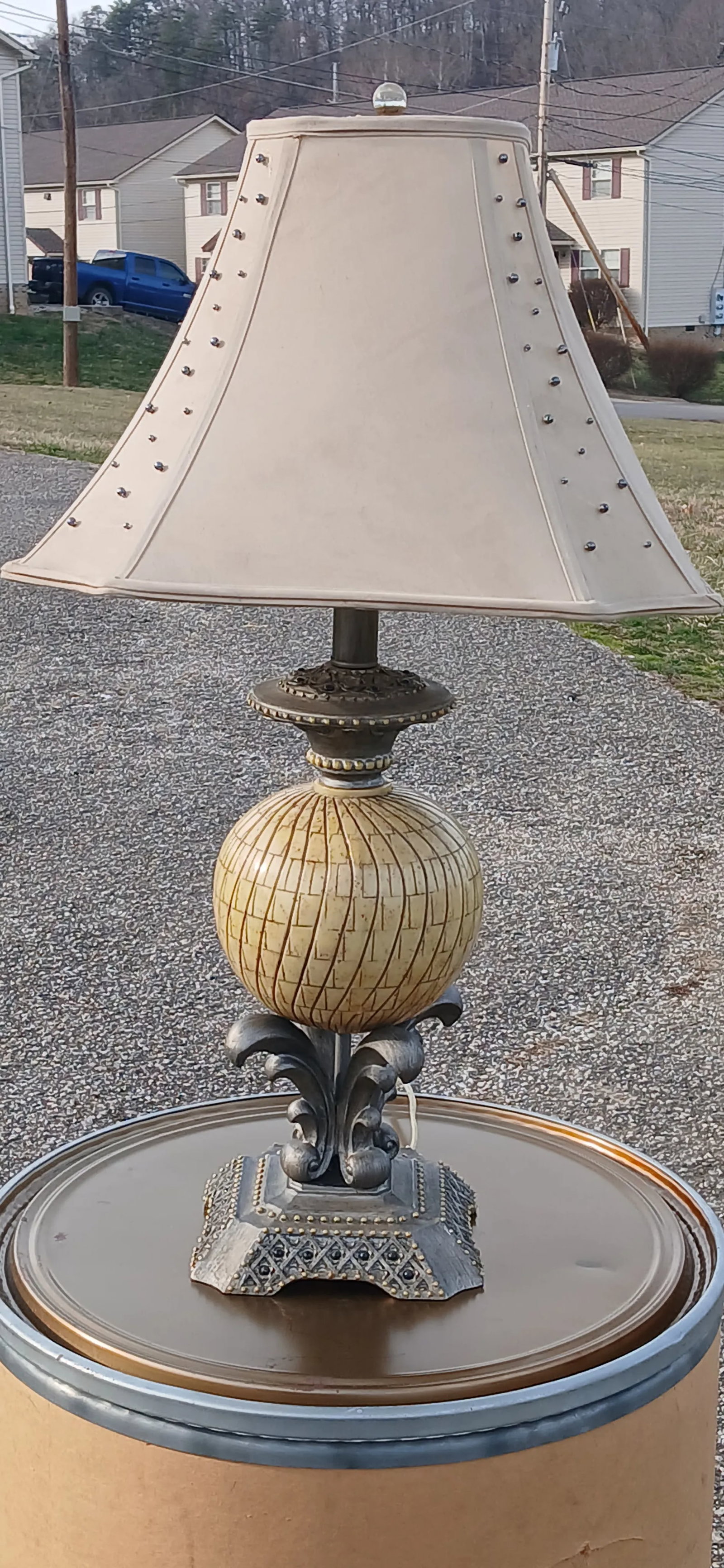 Vintage Ornate Table Lamp With Studded Shade - 9
