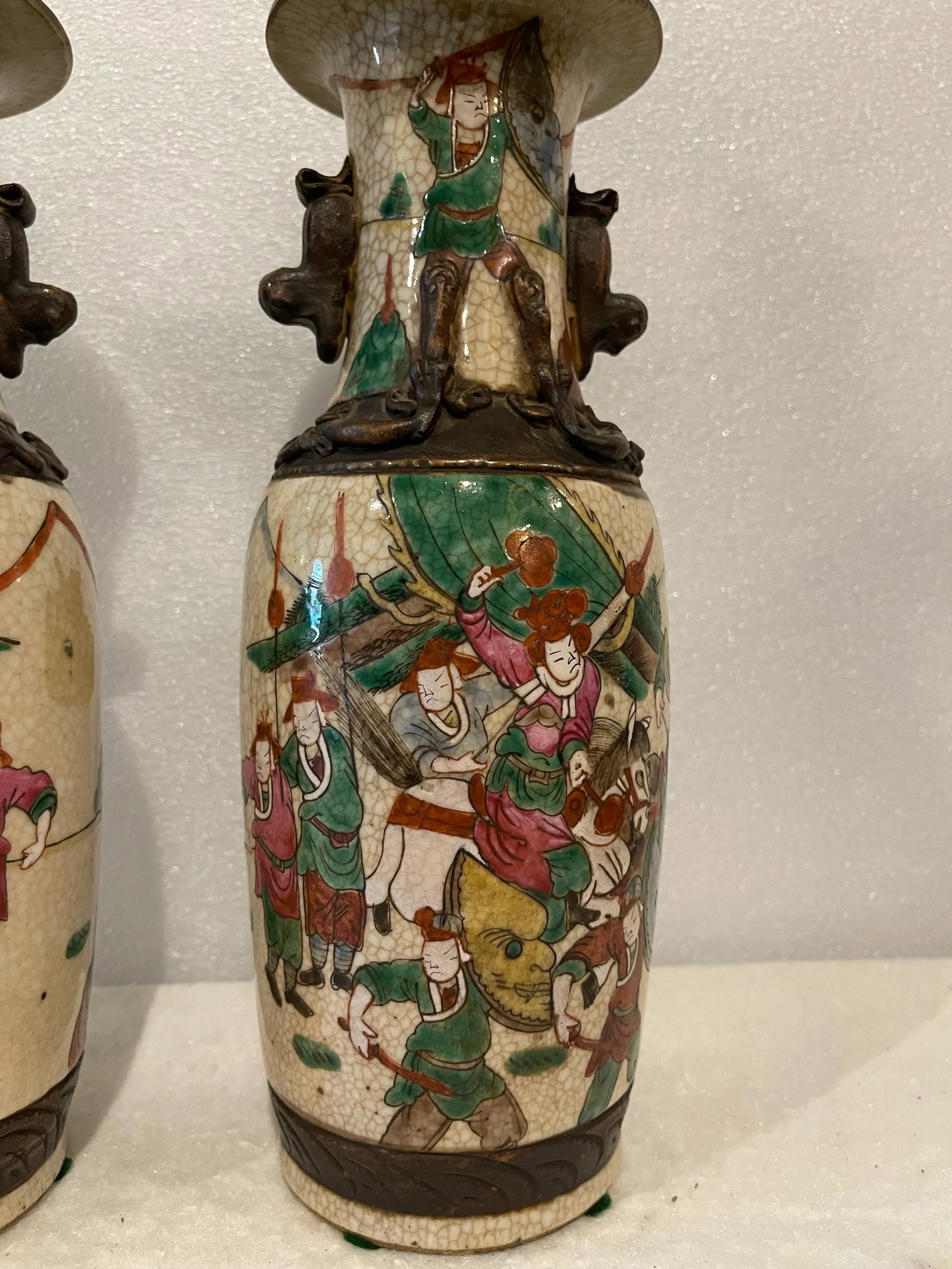 Pair of Antique Chinese Nanking Famille Verte Vases Mounted as Lamps - 2
