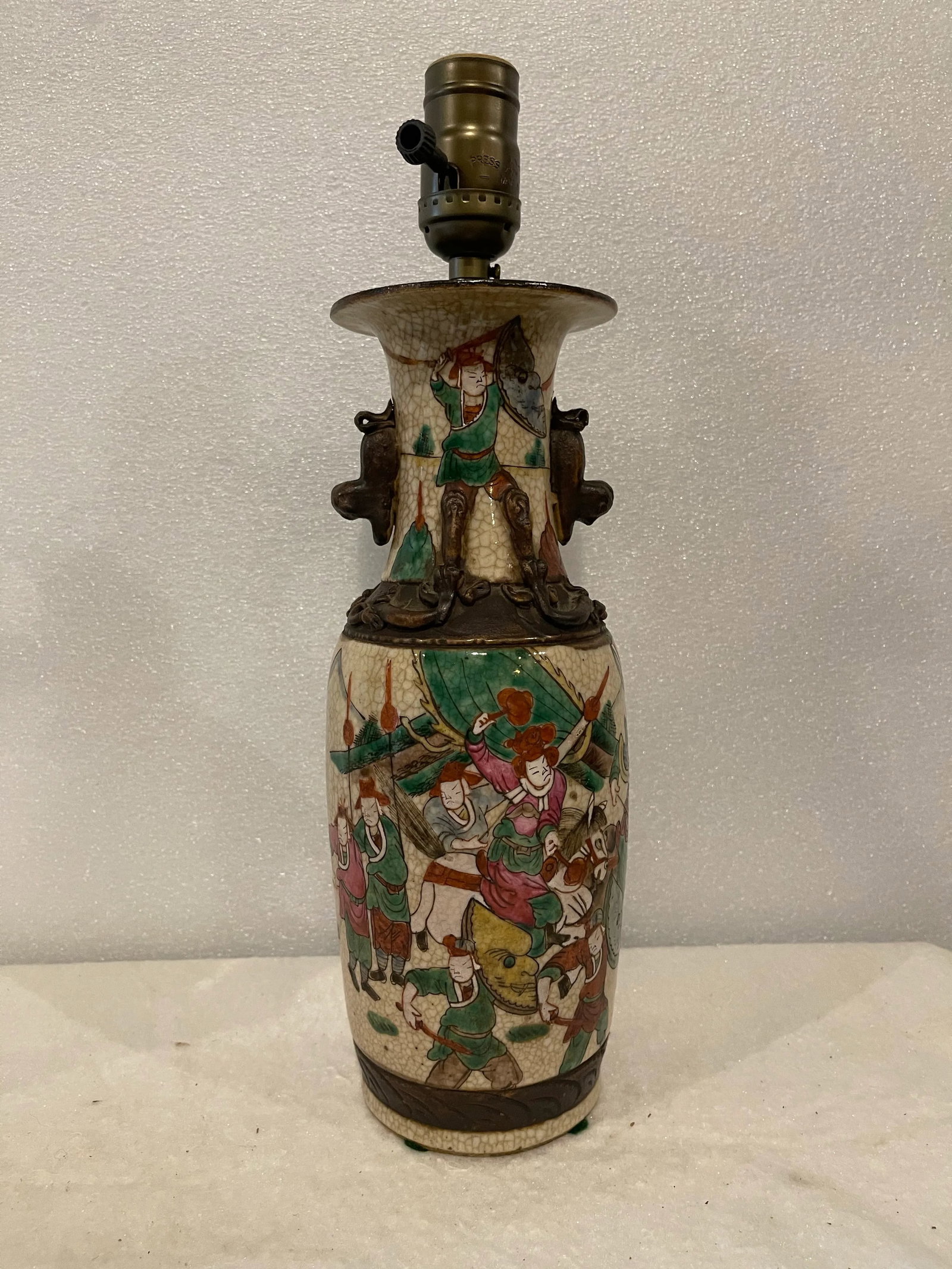 Pair of Antique Chinese Nanking Famille Verte Vases Mounted as Lamps - 6