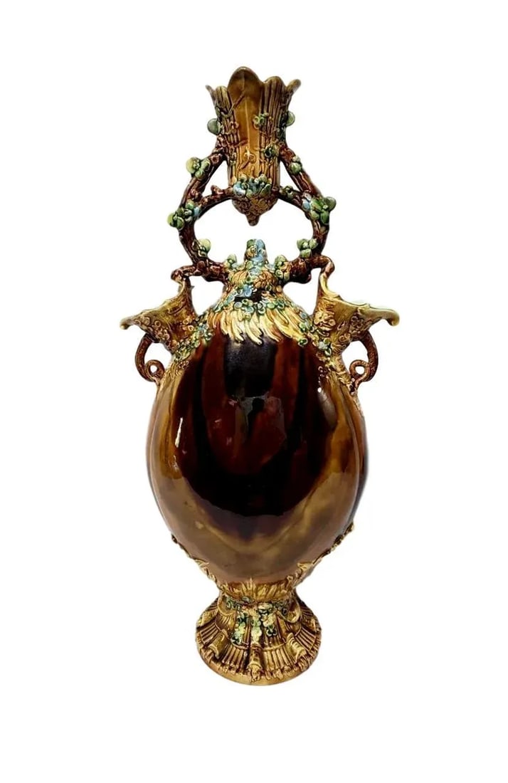 Amphora Works Teplitz Majolica Double Spouted Amphora - 10
