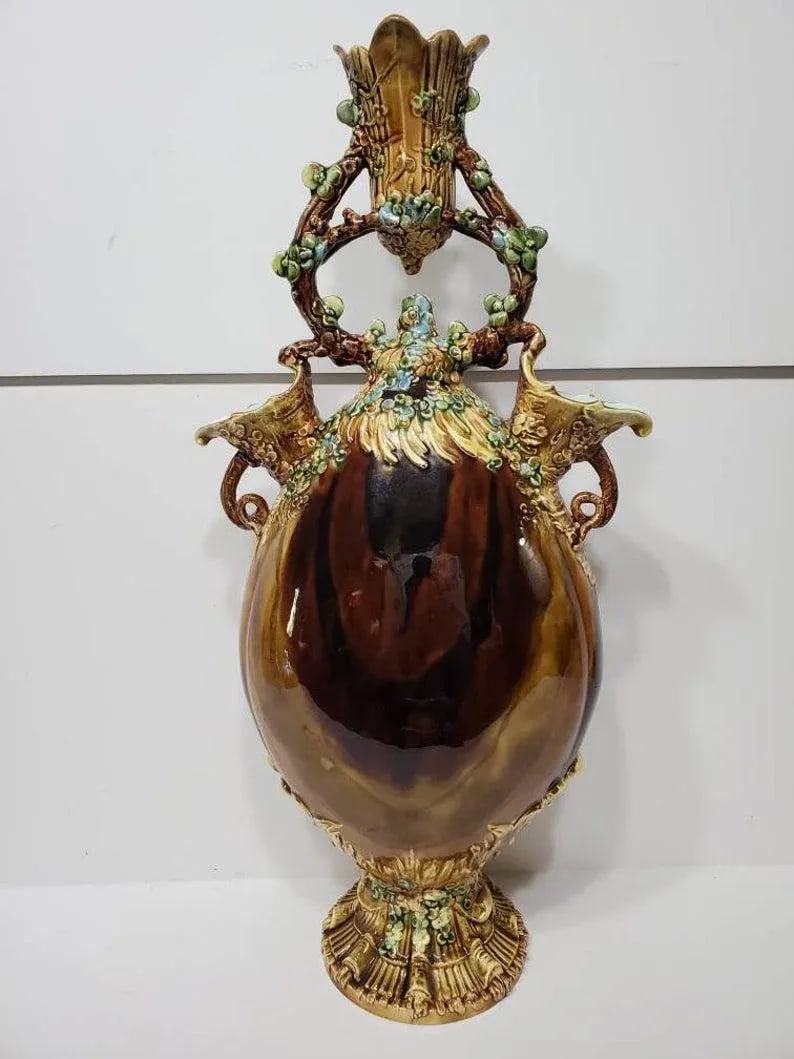 Amphora Works Teplitz Majolica Double Spouted Amphora - 2