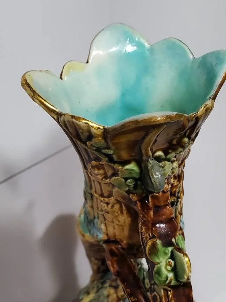 Amphora Works Teplitz Majolica Double Spouted Amphora - 8