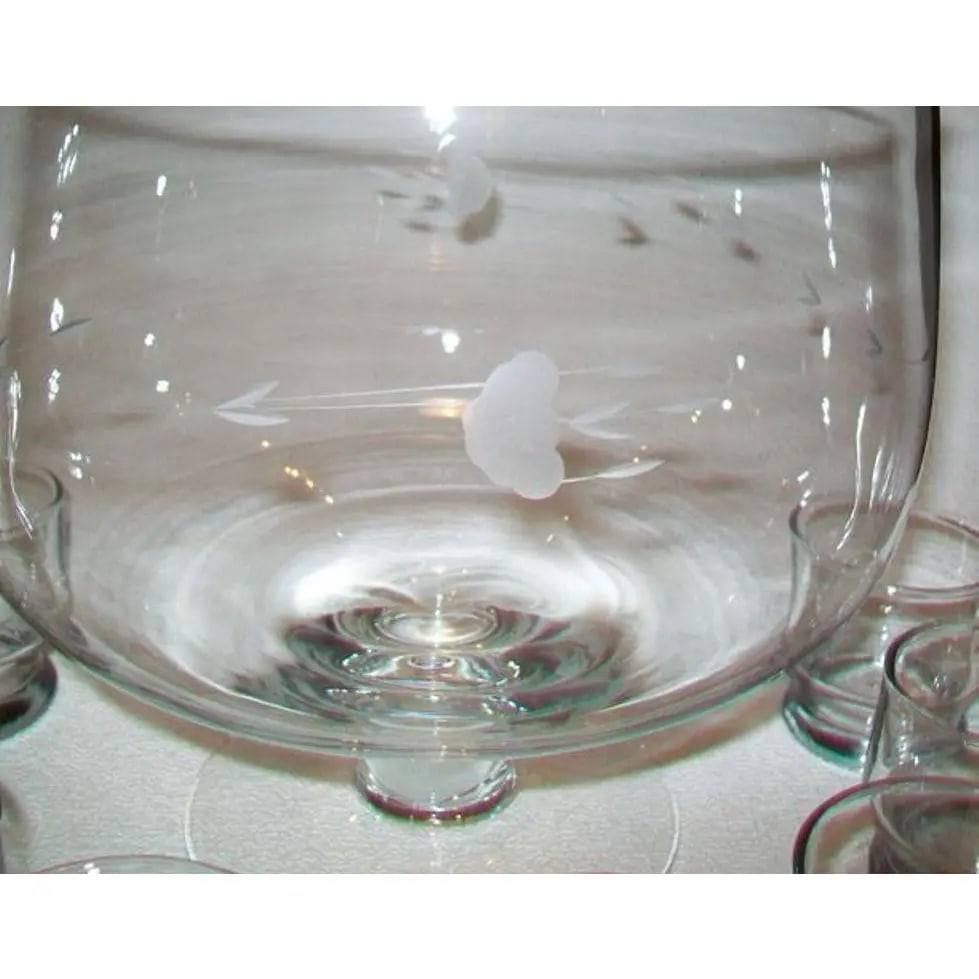 Vintage Floral Etched Crystal Glass Punch Bowl Set of 13 - 5