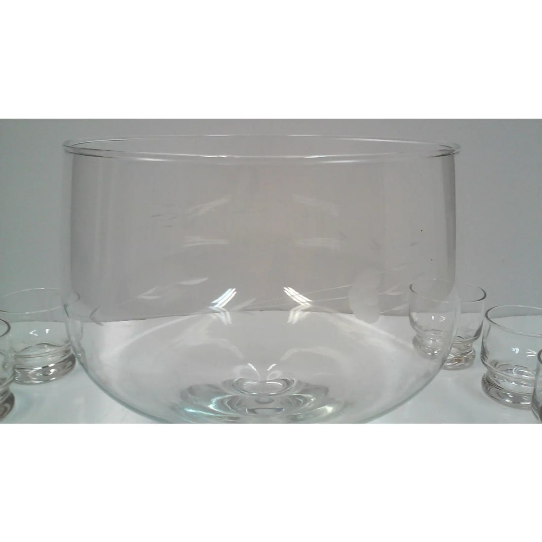Vintage Floral Etched Crystal Glass Punch Bowl Set of 13 - 6