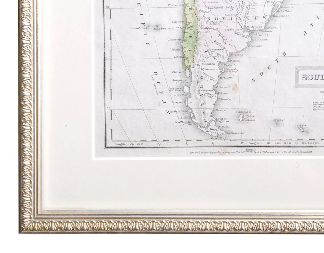 Hand Colored Antique Map of South America, Framed - 2