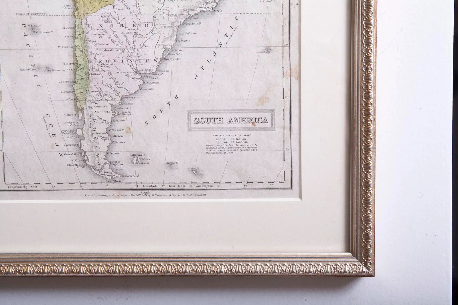 Hand Colored Antique Map of South America, Framed - 4