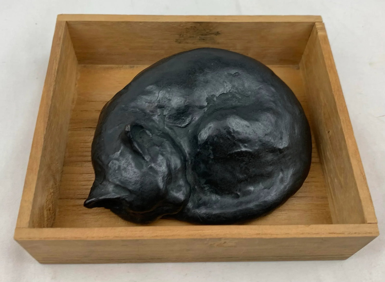 Vintage Black Sleeping Cat Figurine - 3