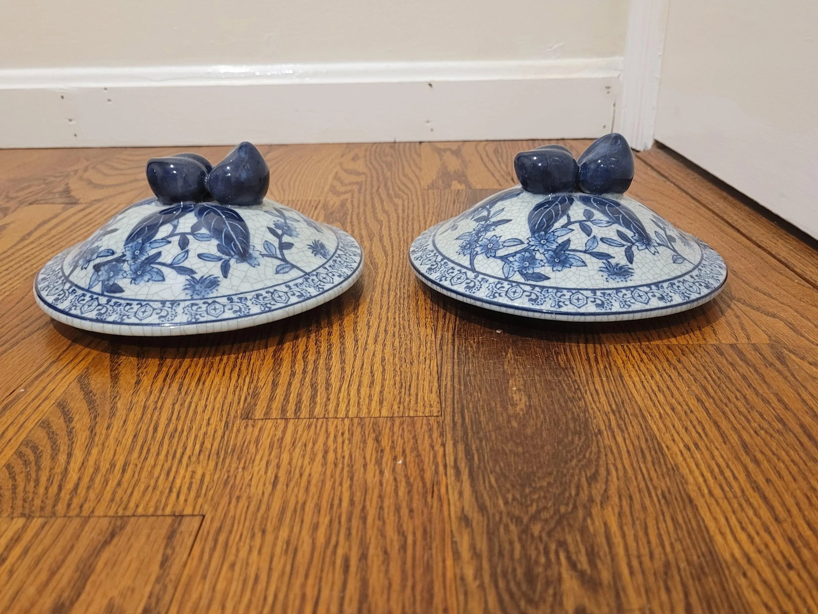 Pair of Vintage Blue and White Lidded Urns - 12