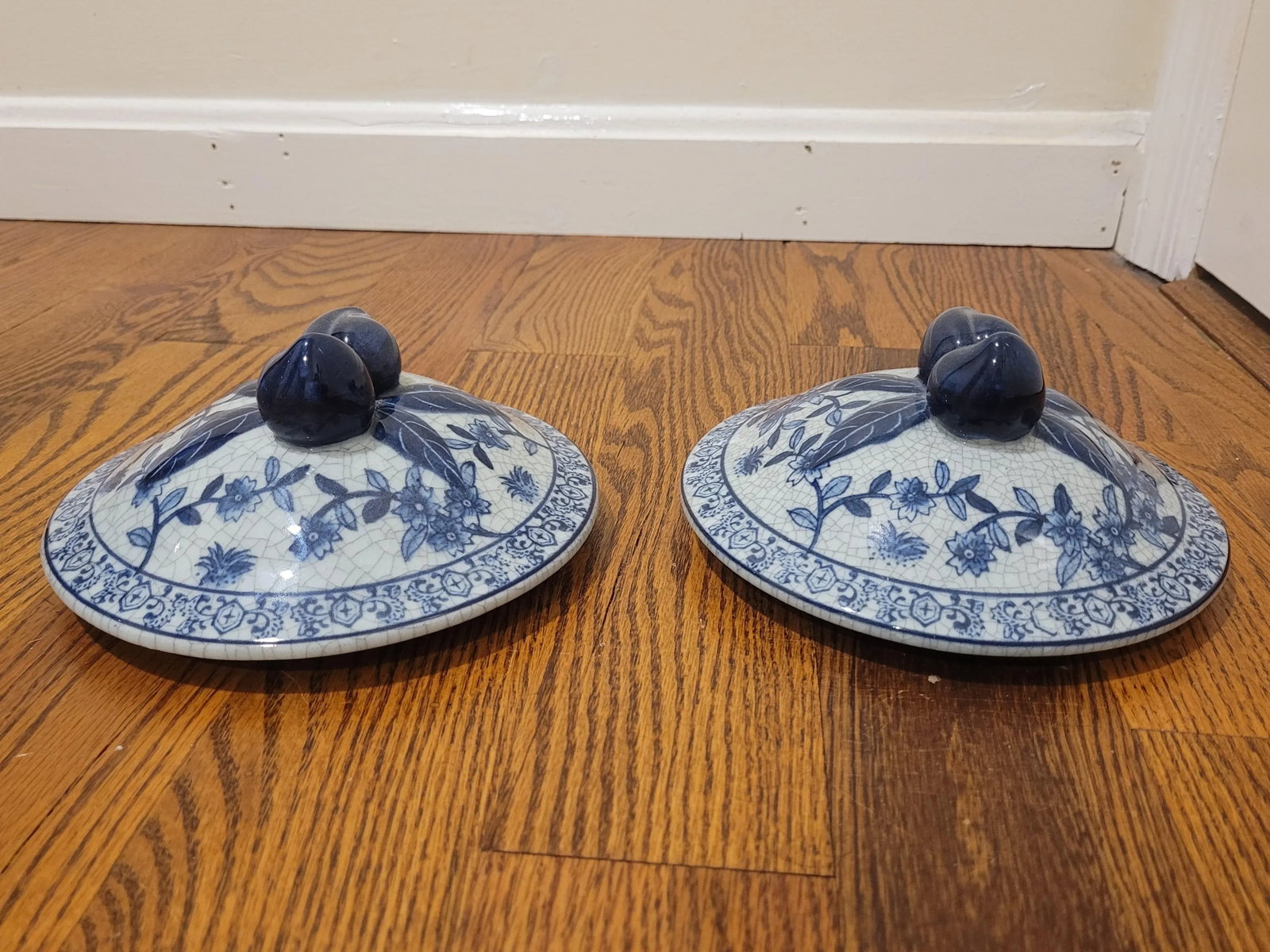 Pair of Vintage Blue and White Lidded Urns - 13