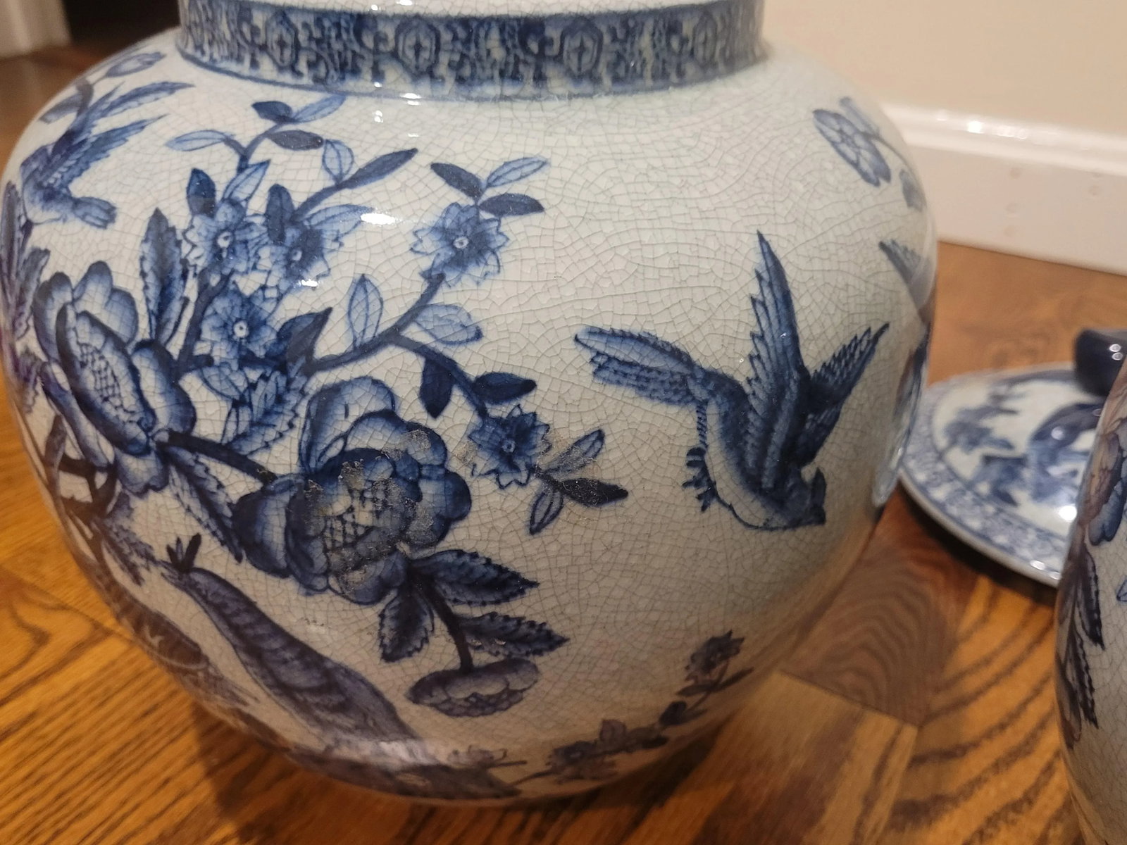 Pair of Vintage Blue and White Lidded Urns - 7