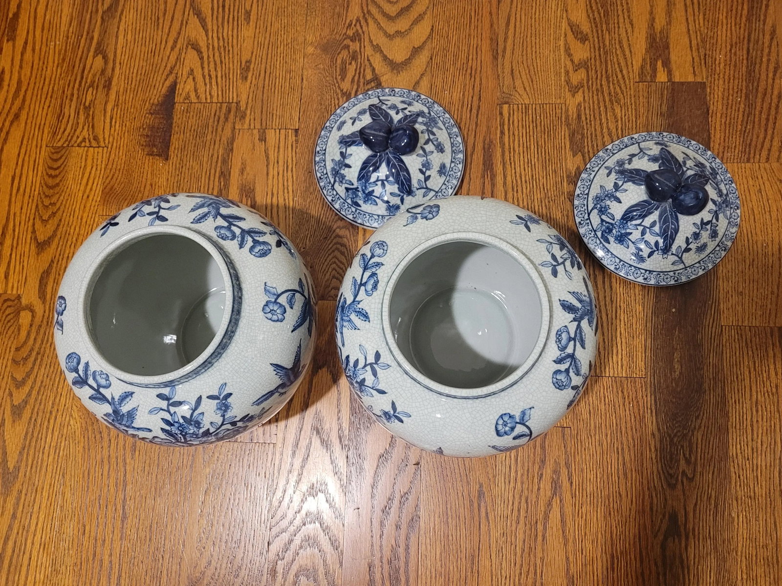 Pair of Vintage Blue and White Lidded Urns - 8