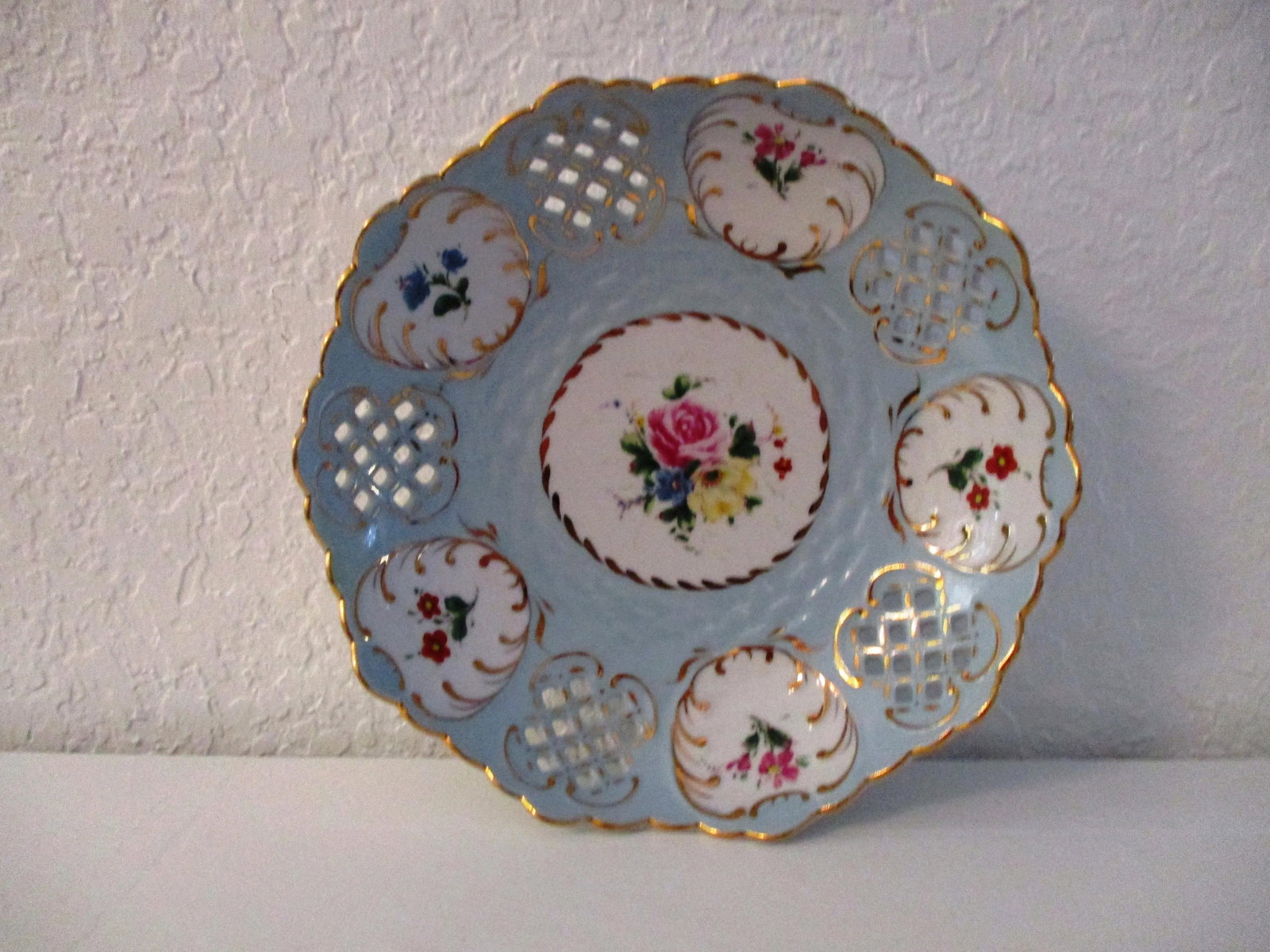 Vintage Powder Blue Hand-Painted Porcelain Bowl - 2
