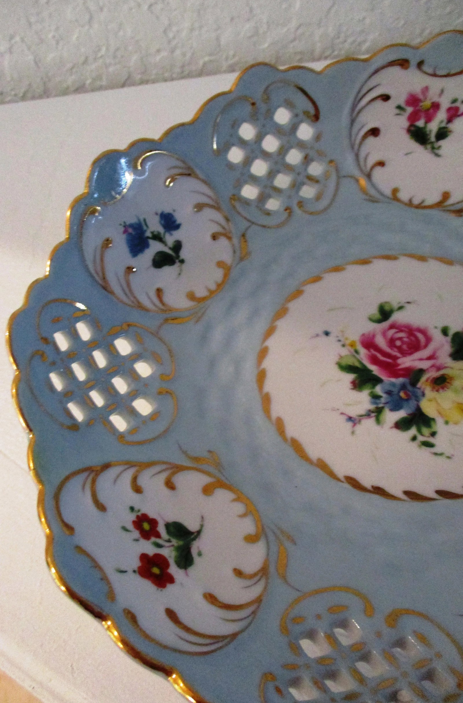 Vintage Powder Blue Hand-Painted Porcelain Bowl - 4