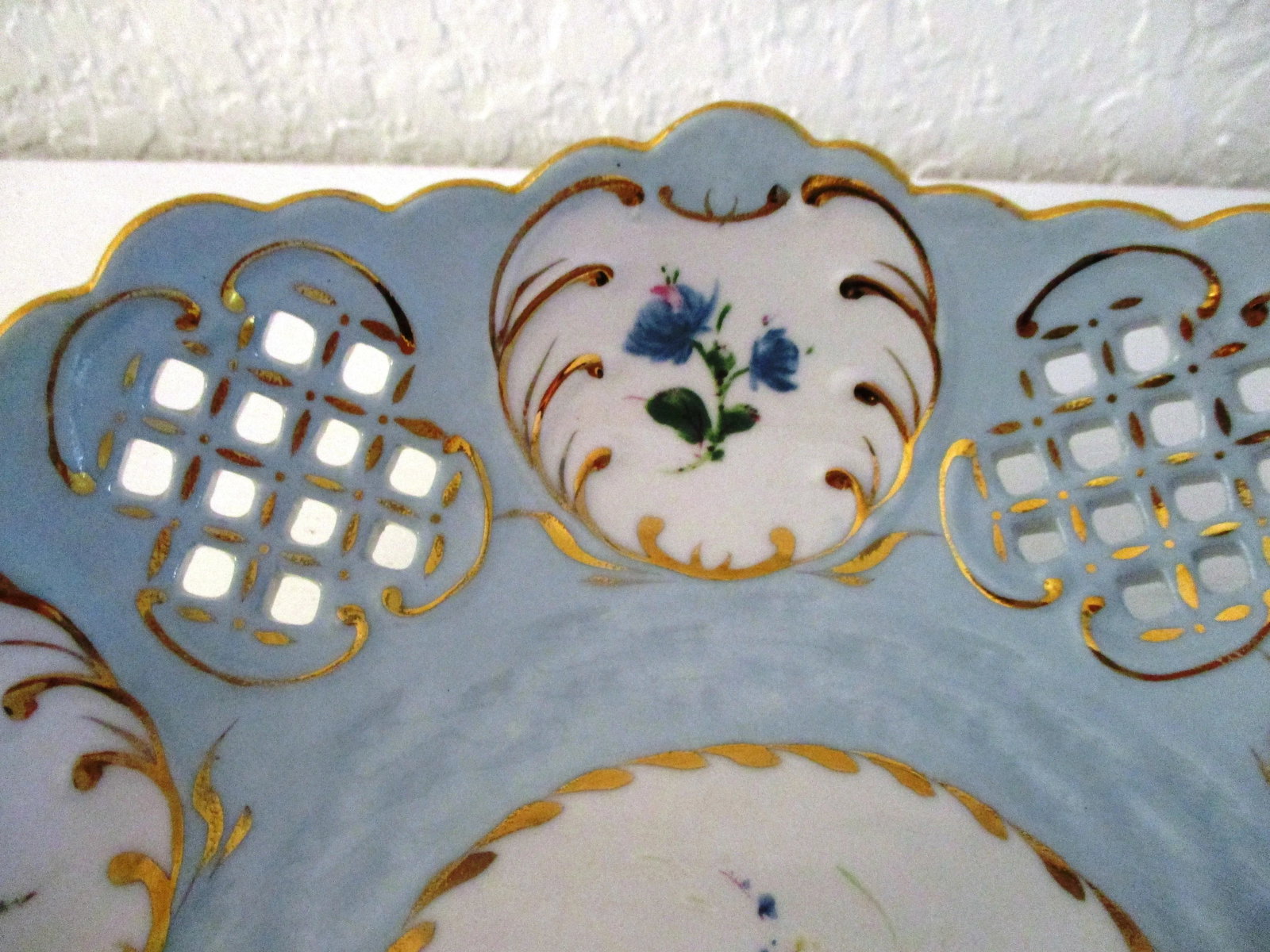 Vintage Powder Blue Hand-Painted Porcelain Bowl - 6