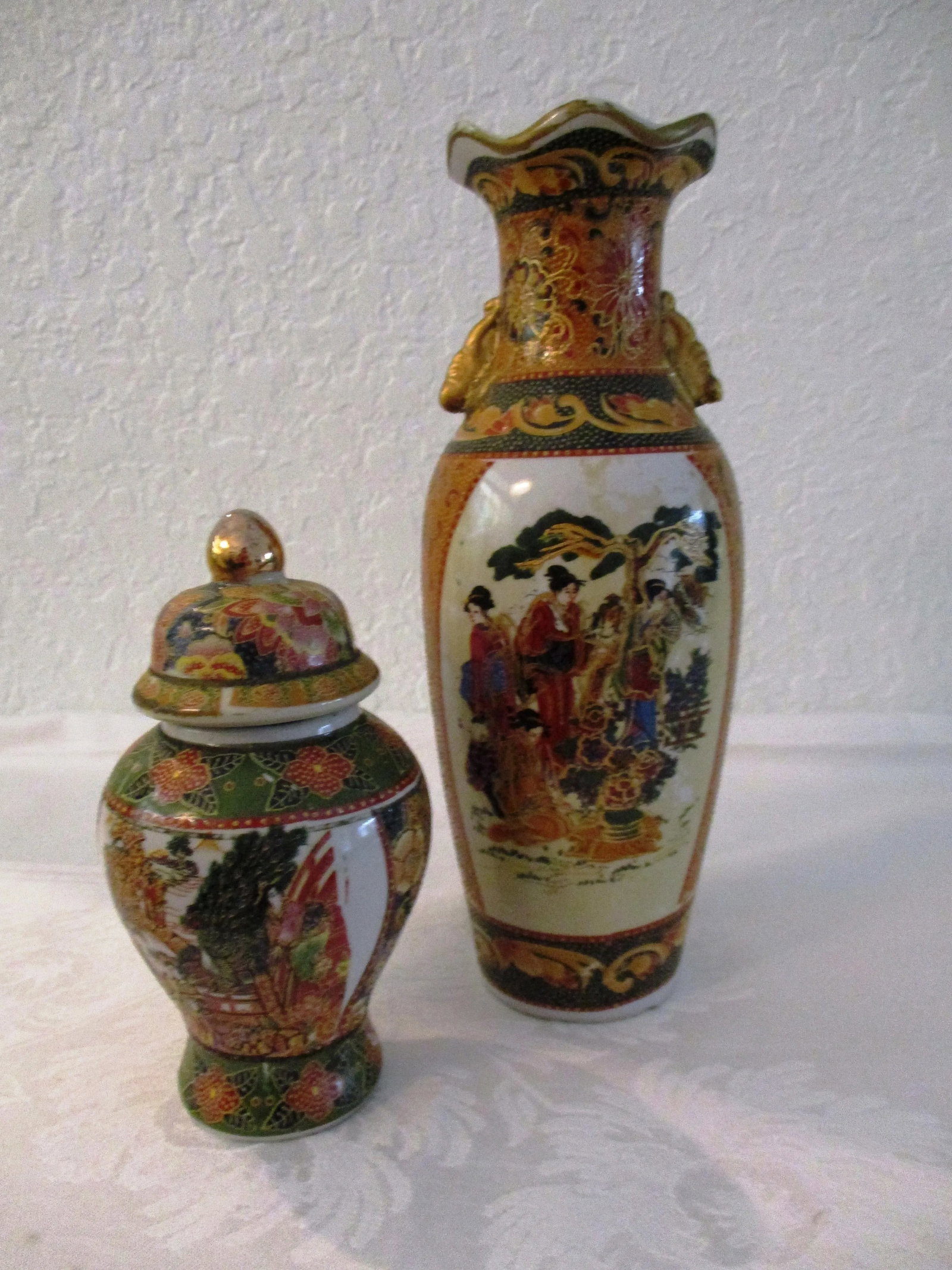 Mid-Century Chinese Geisha Girl Vase & Ginger Jar, Pair - 11