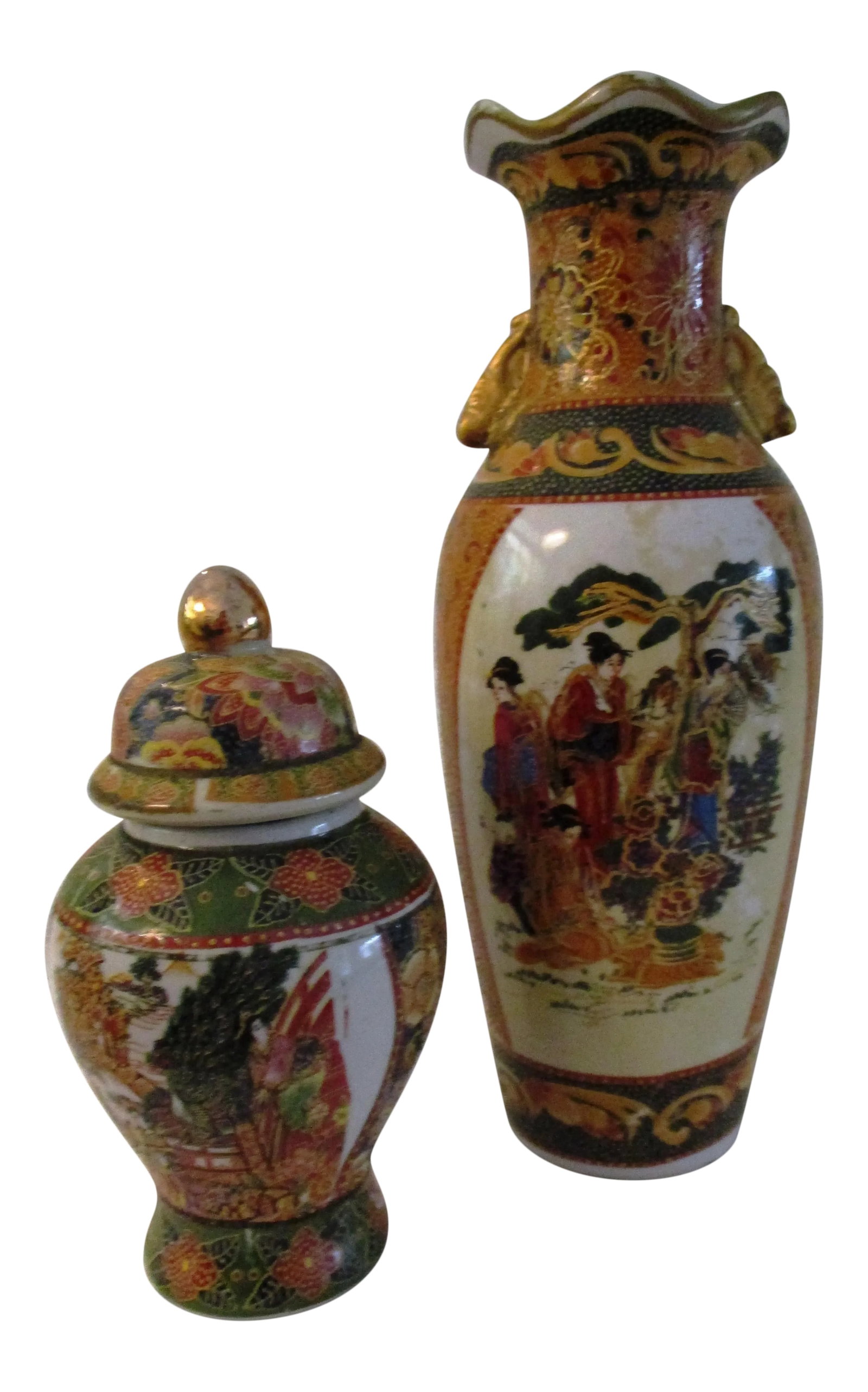 Mid-Century Chinese Geisha Girl Vase & Ginger Jar, Pair (1 of 11)