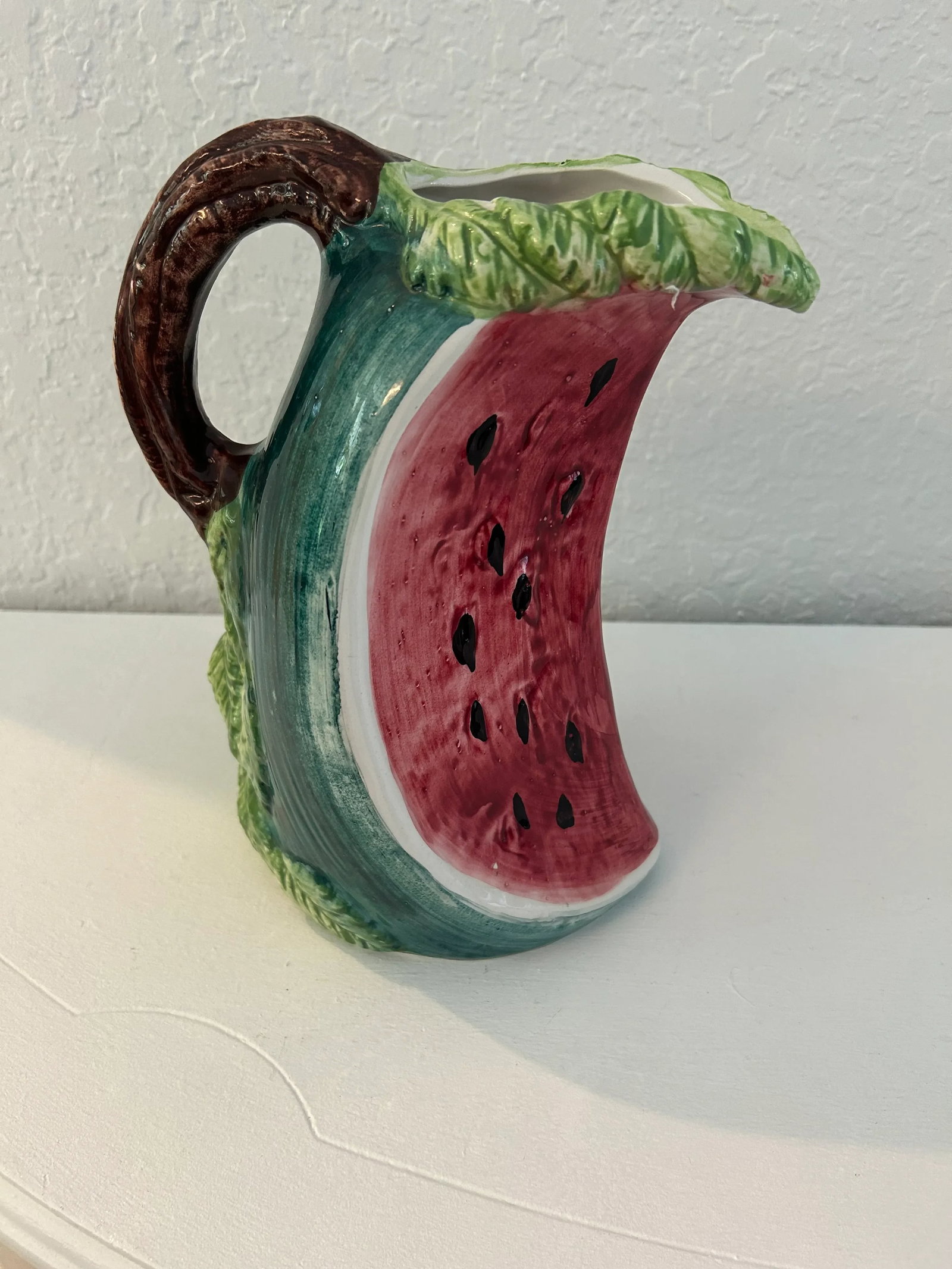 Vintage Italian Bassano Majolica Pottery Watermelon Pitcher - 2