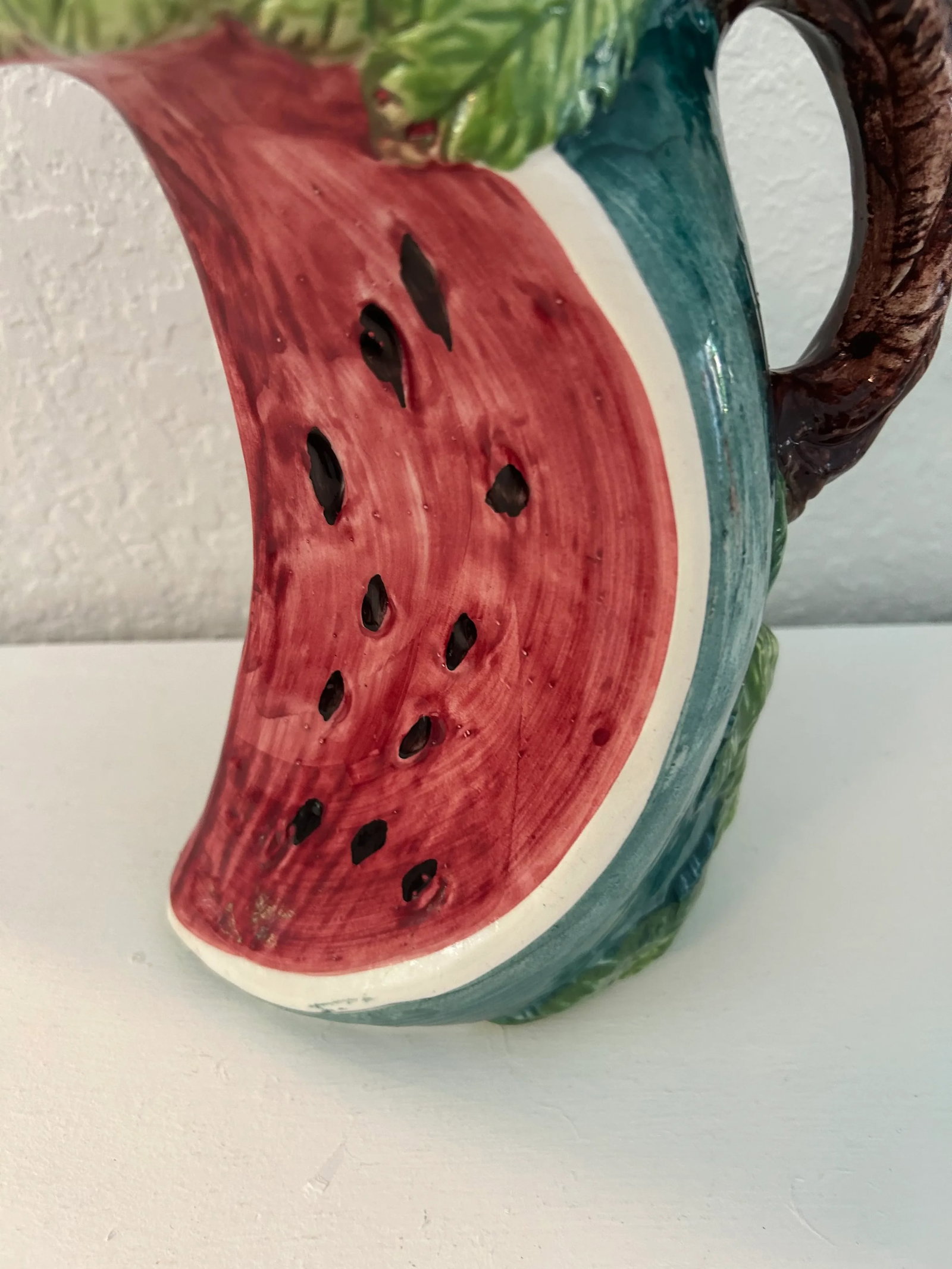 Vintage Italian Bassano Majolica Pottery Watermelon Pitcher - 3