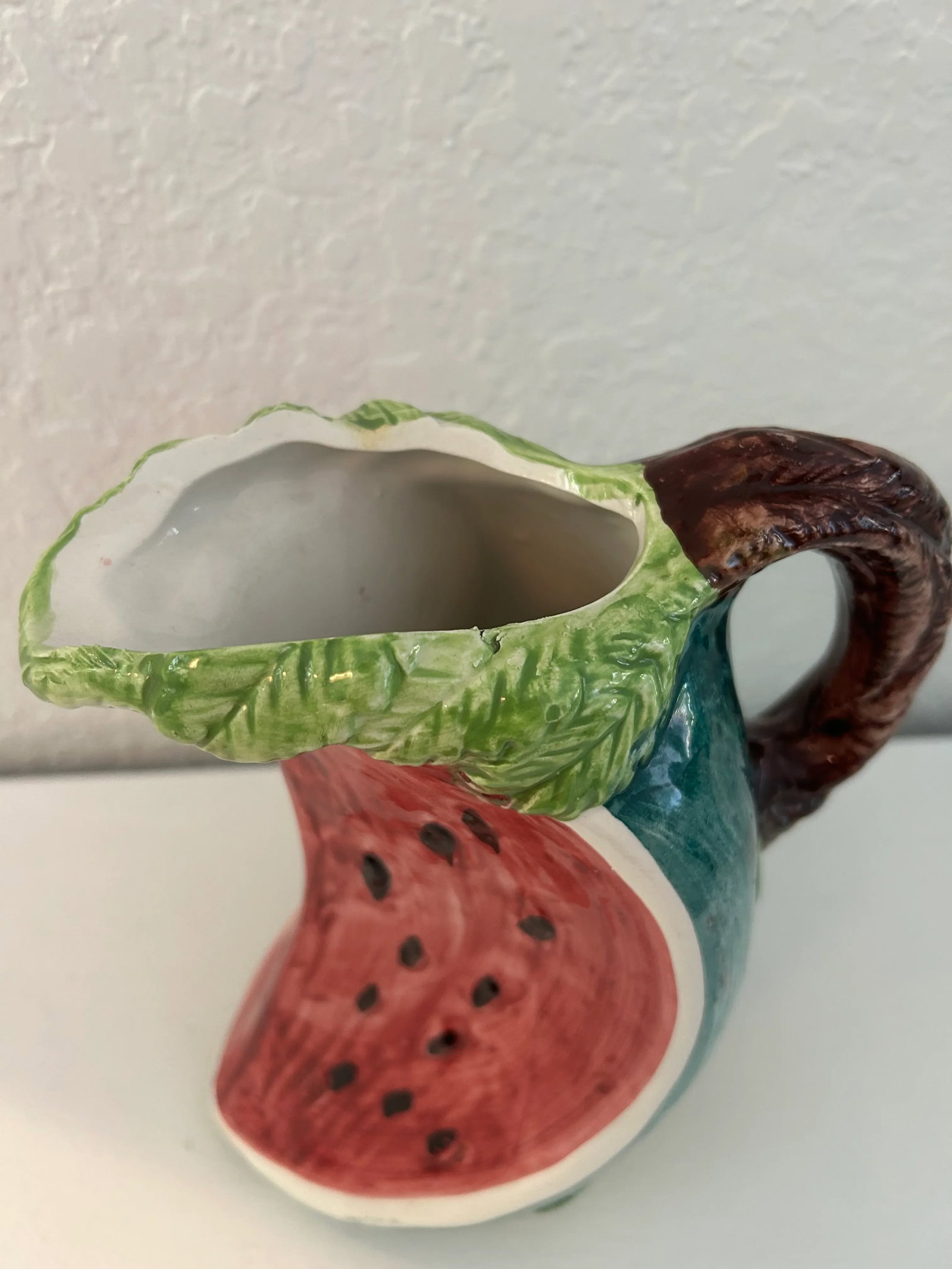 Vintage Italian Bassano Majolica Pottery Watermelon Pitcher - 5