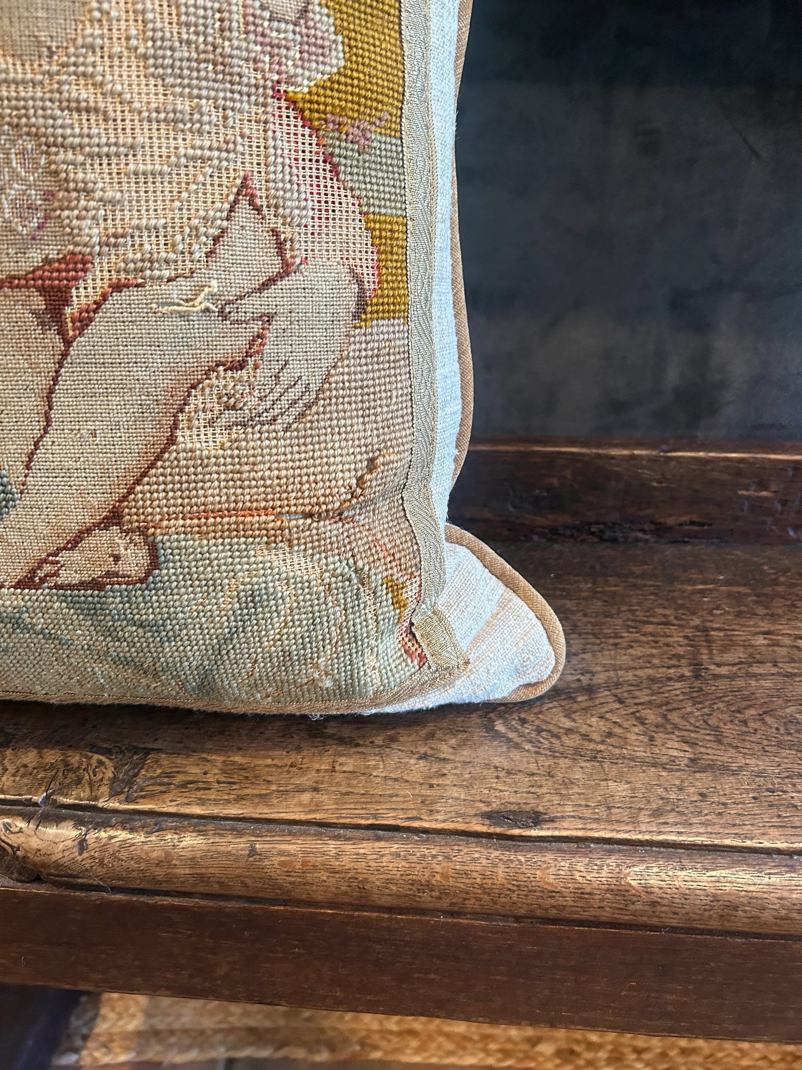 Victorian Revival Needlepoint Pillow With Religious Iconography - 5