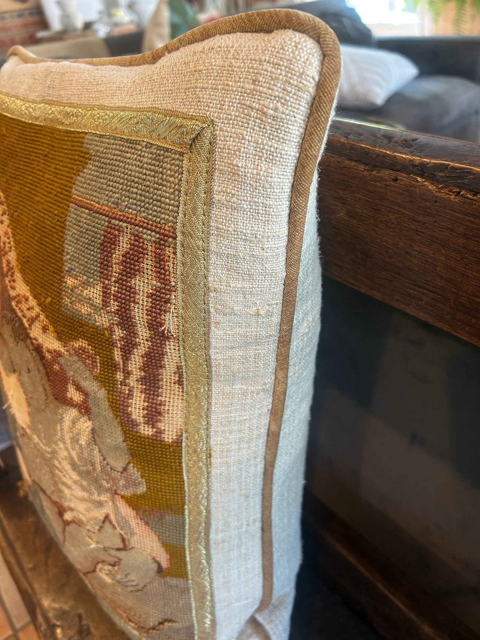Victorian Revival Needlepoint Pillow With Religious Iconography - 7