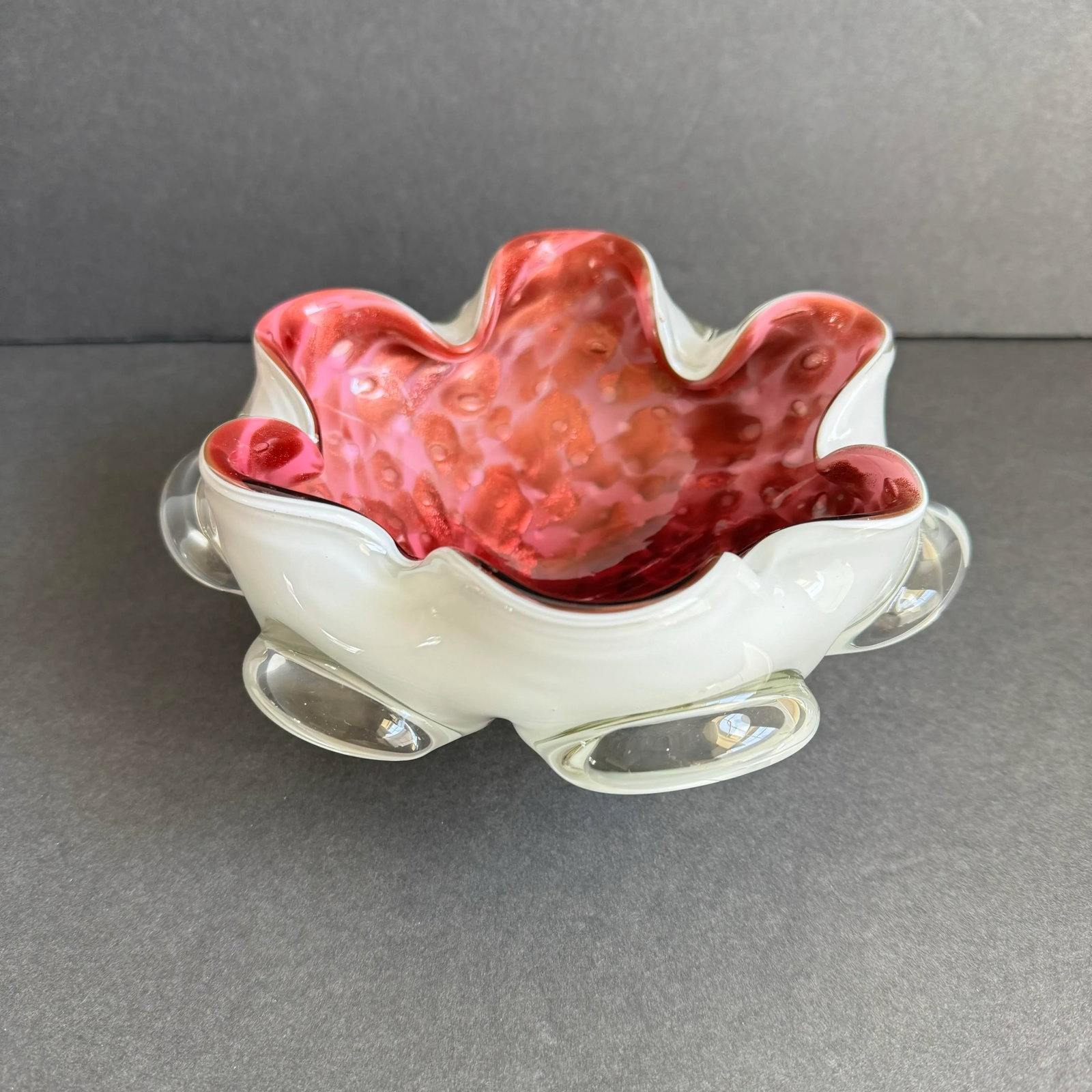 Murano Glass Pink Aventurine Dish Italian Art Glass Metallic Decorative Bowl - 11