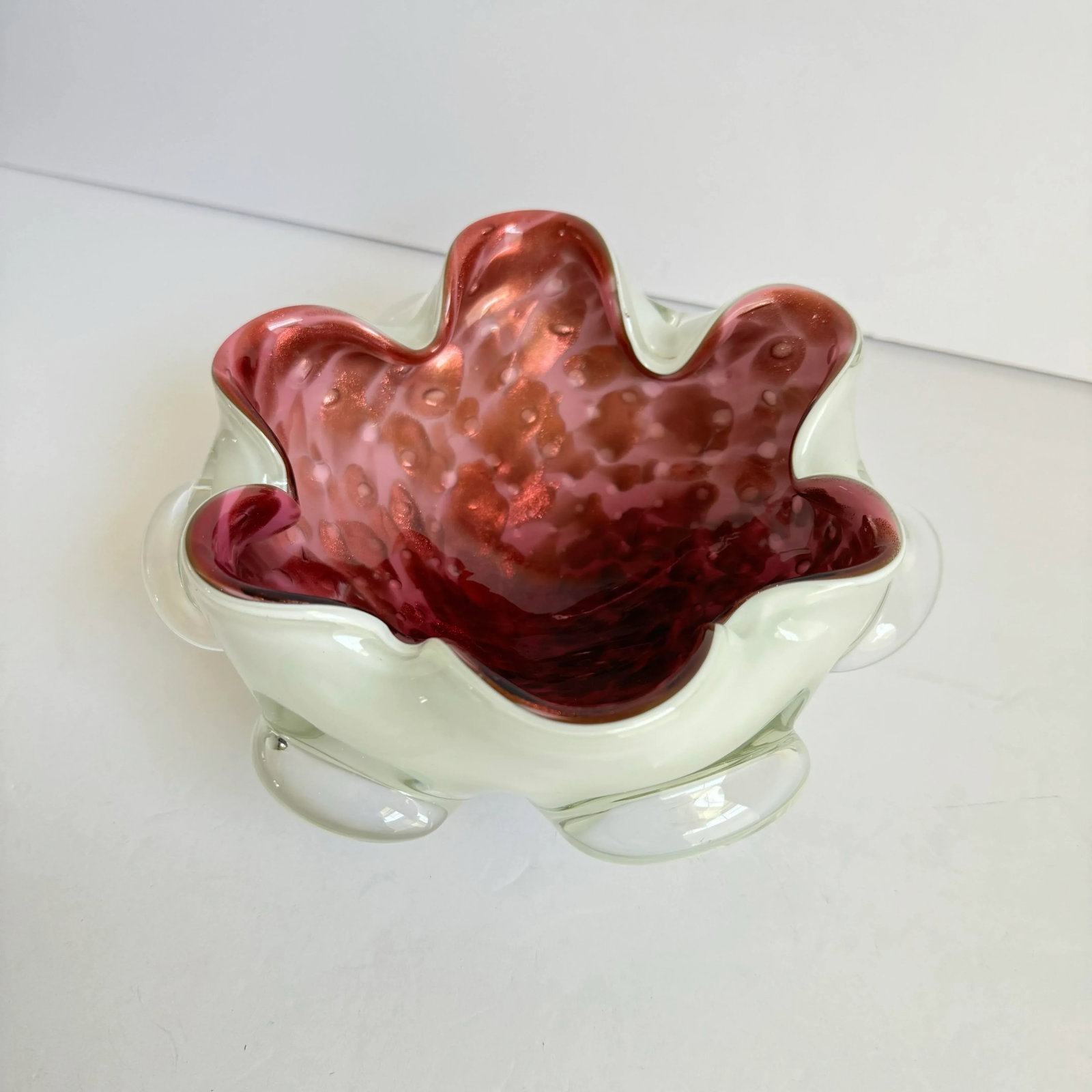 Murano Glass Pink Aventurine Dish Italian Art Glass Metallic Decorative Bowl - 2