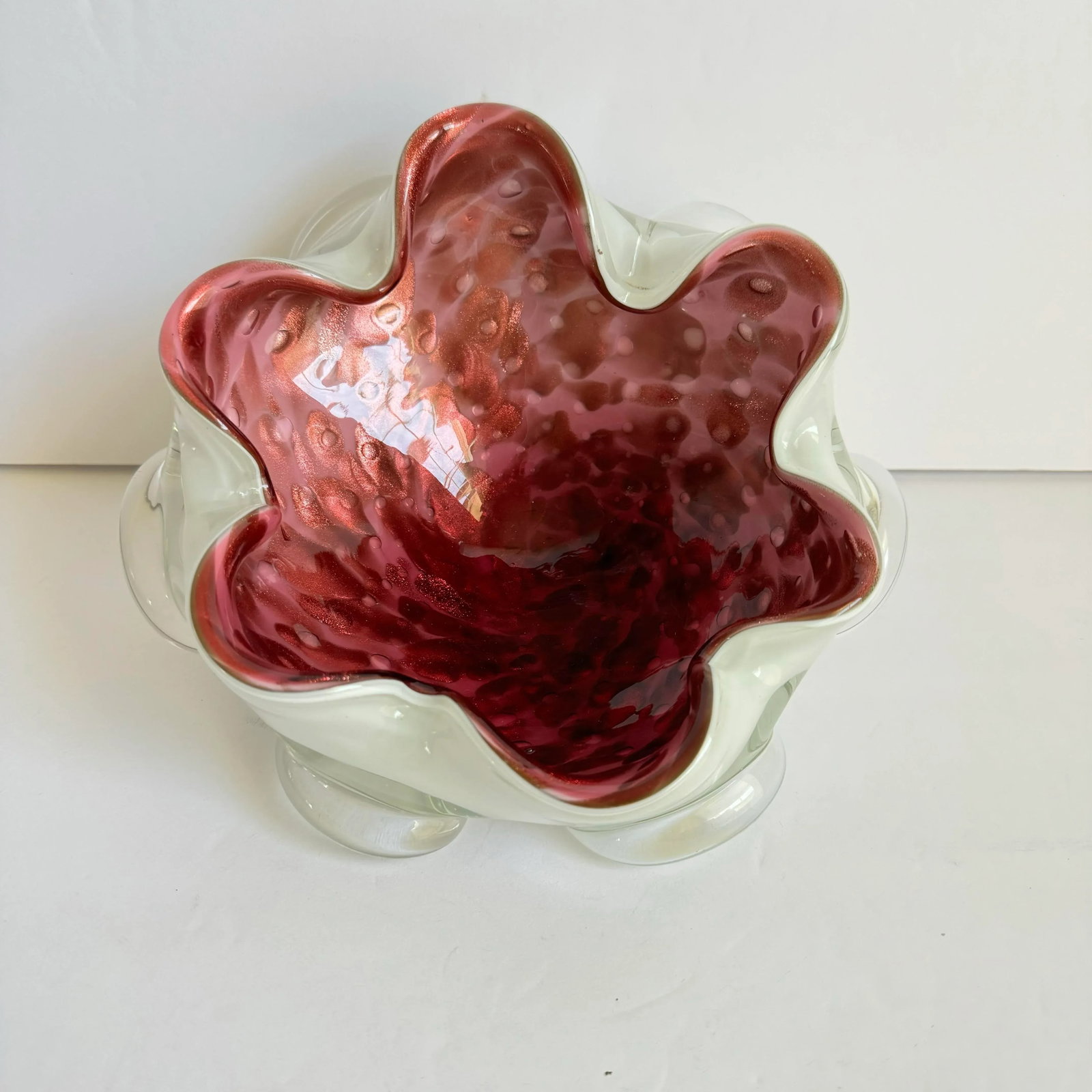 Murano Glass Pink Aventurine Dish Italian Art Glass Metallic Decorative Bowl - 3