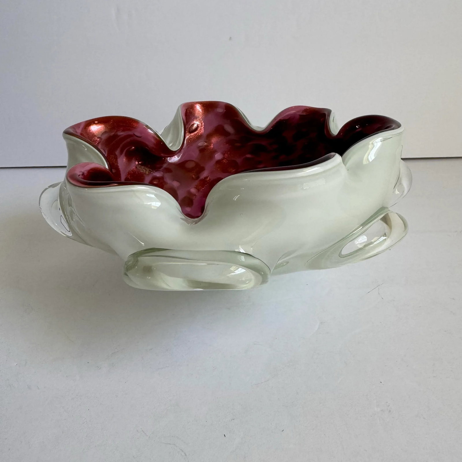 Murano Glass Pink Aventurine Dish Italian Art Glass Metallic Decorative Bowl - 6