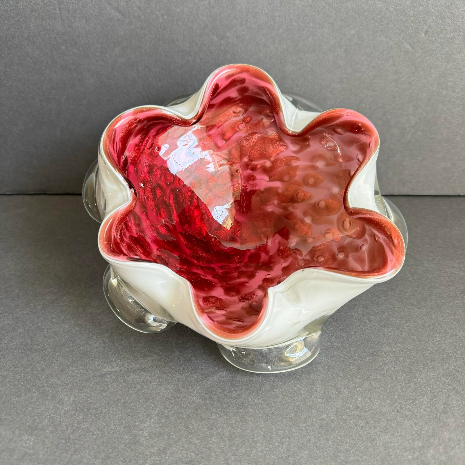 Murano Glass Pink Aventurine Dish Italian Art Glass Metallic Decorative Bowl - 9