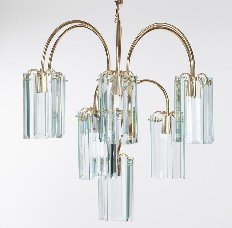Waterfall Beveled Glass and Brass Chandelier - 2