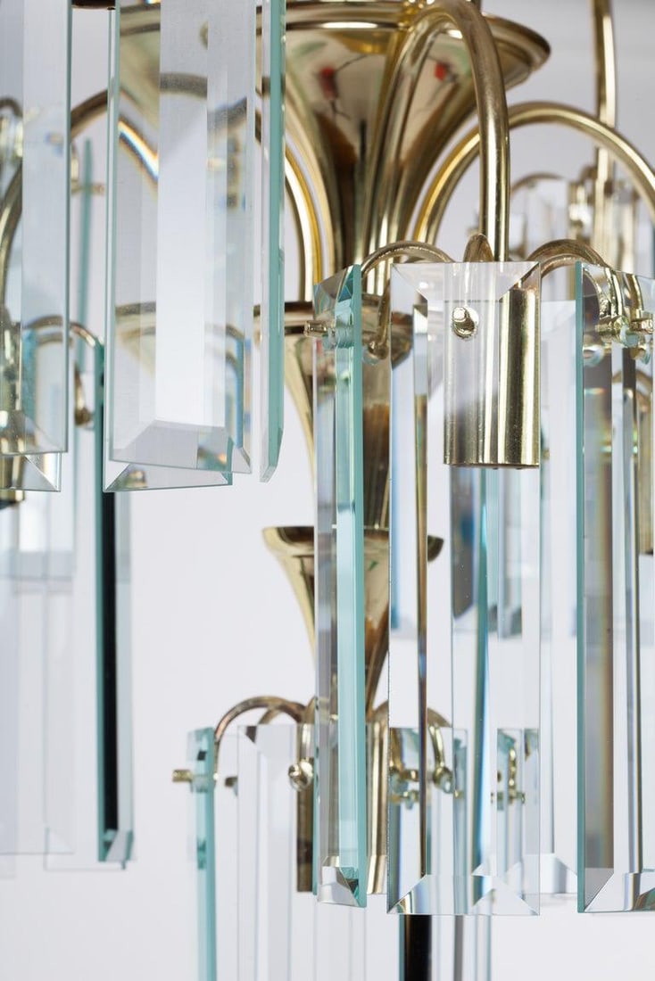 Waterfall Beveled Glass and Brass Chandelier - 5