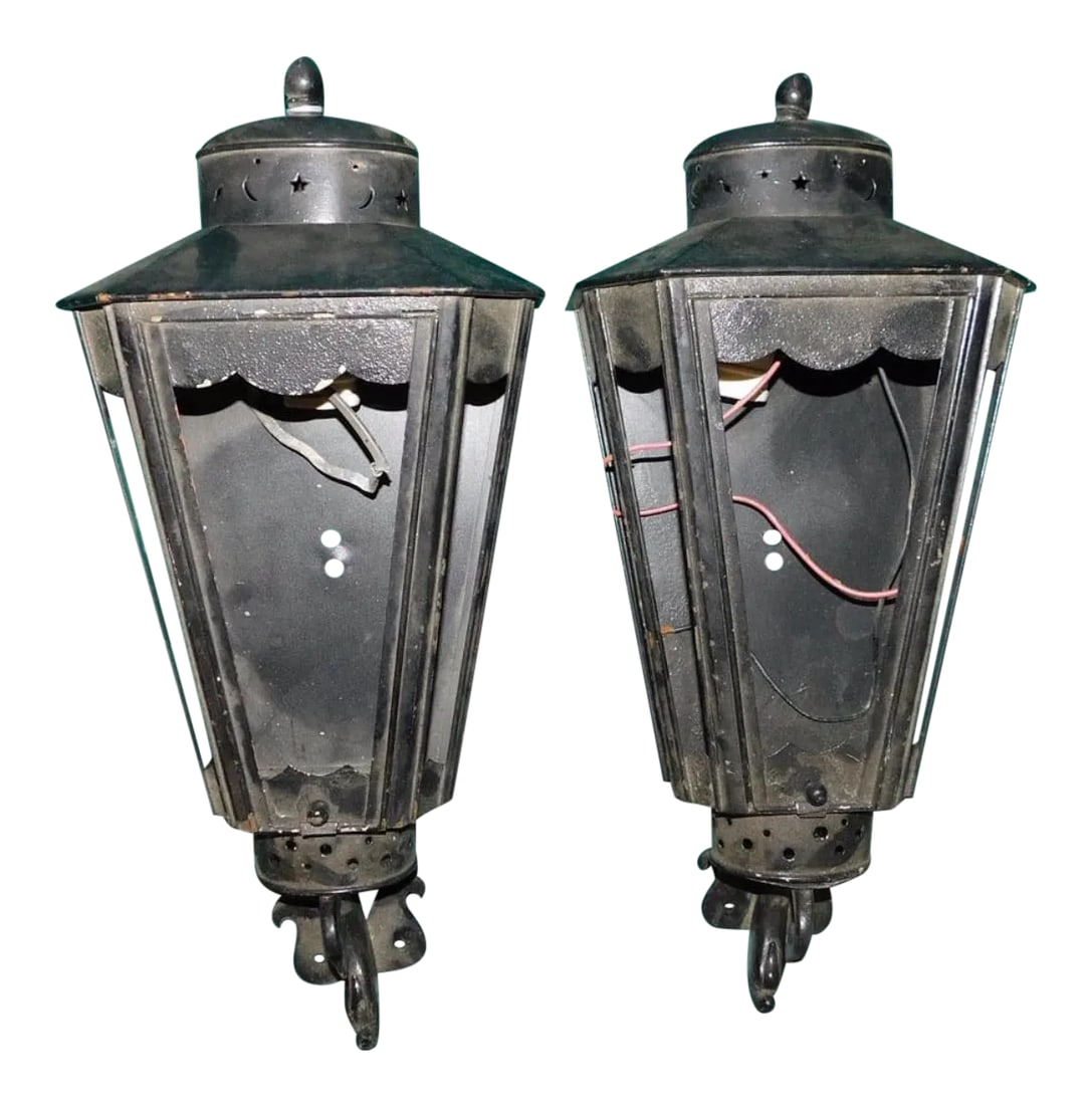 1940s Black Iron Lanterns - a Pair (1 of 3)