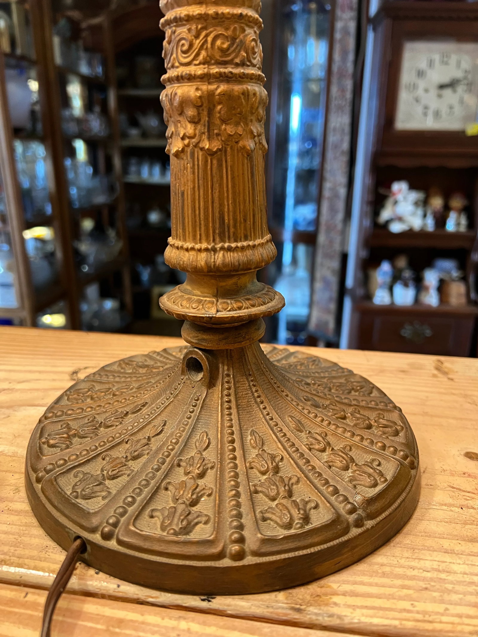 Antique Bent Caramel, Red /Orange Slag Glass Table Lamp - 6