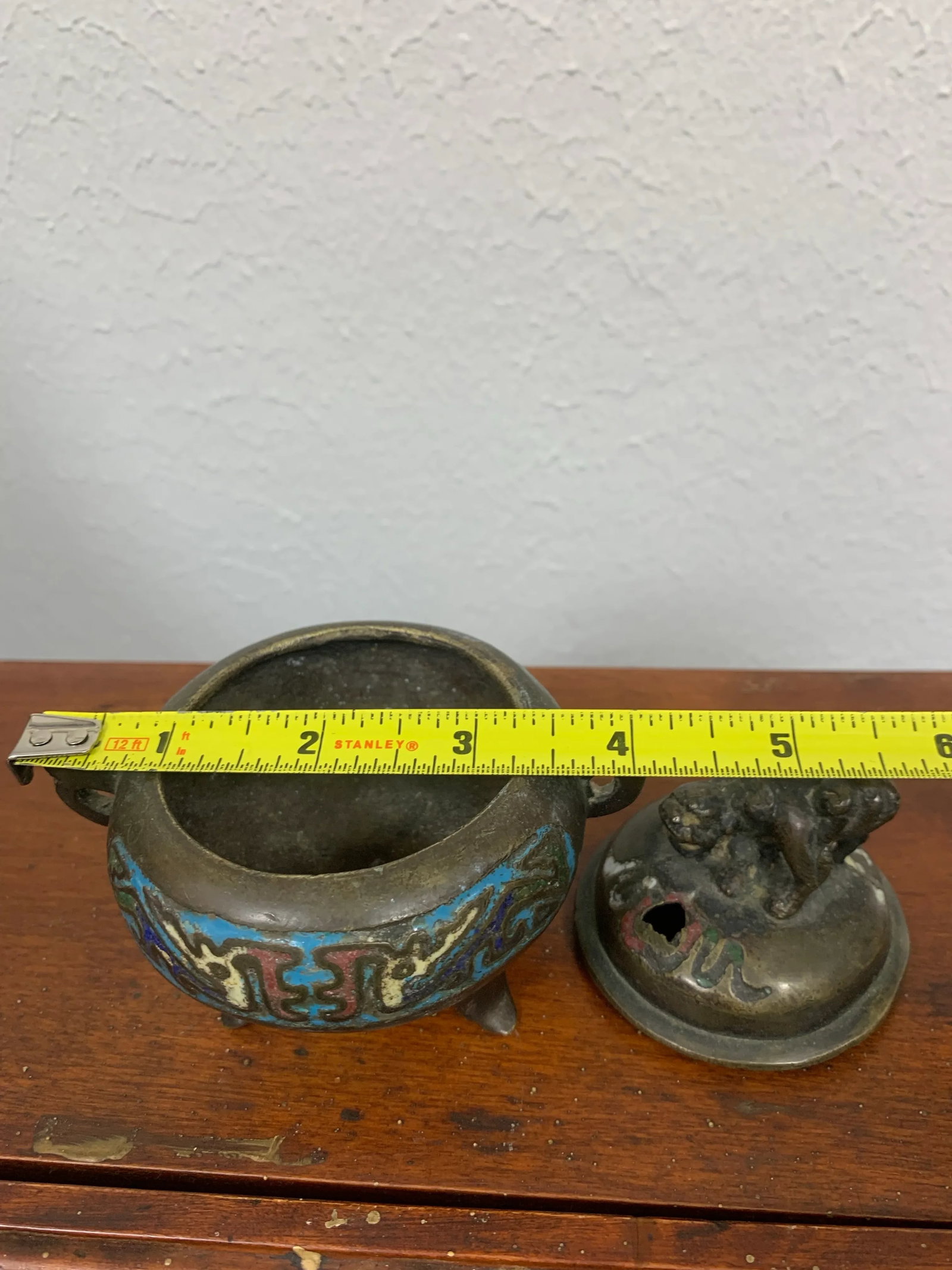 Antique Chinese Bronze Cloisonne Enamel Incense Burner - 9
