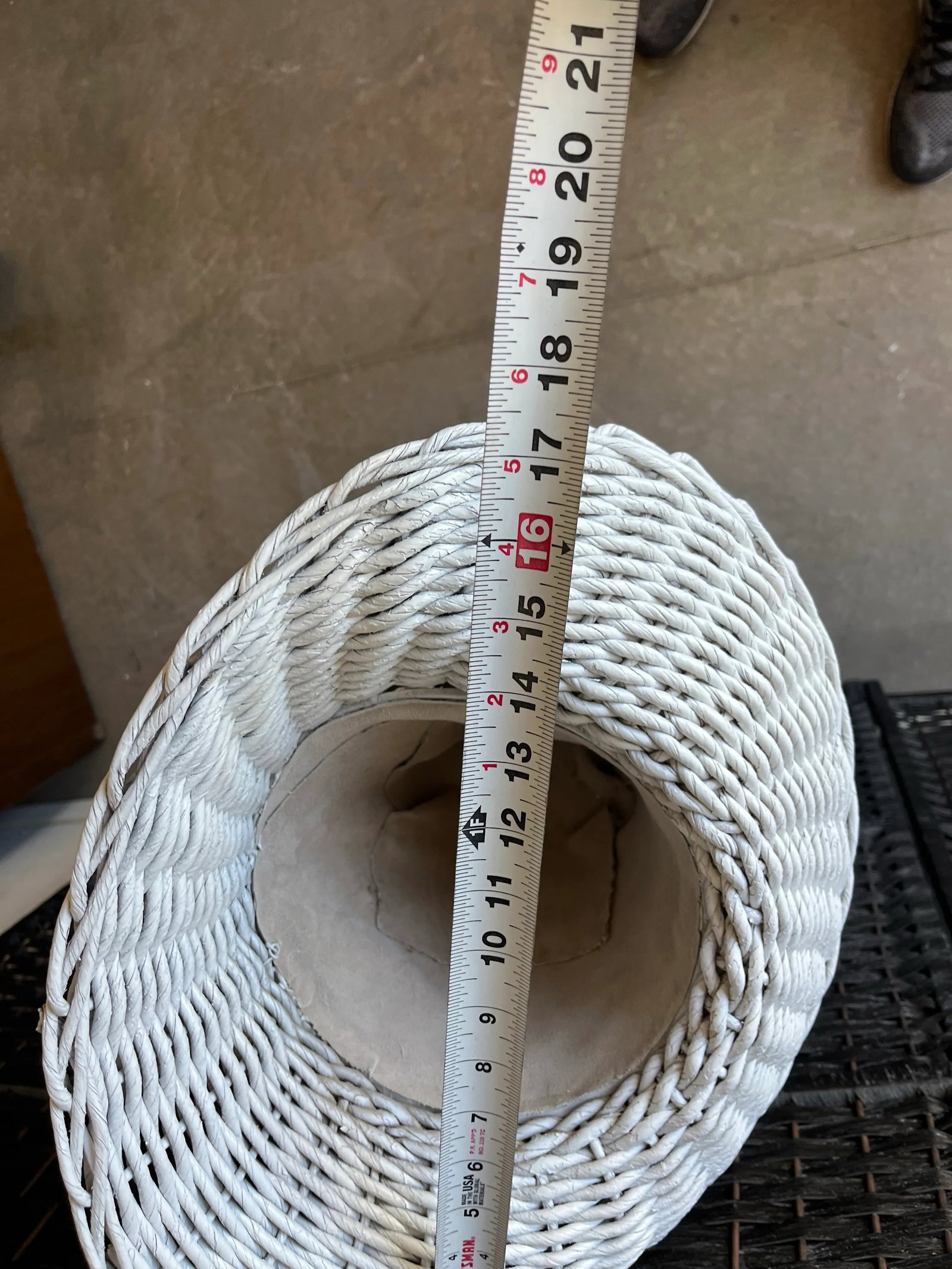 Tall Vintage Mid Century Bohemian White Wicker Trumpet Plant Stand or Planter - 12