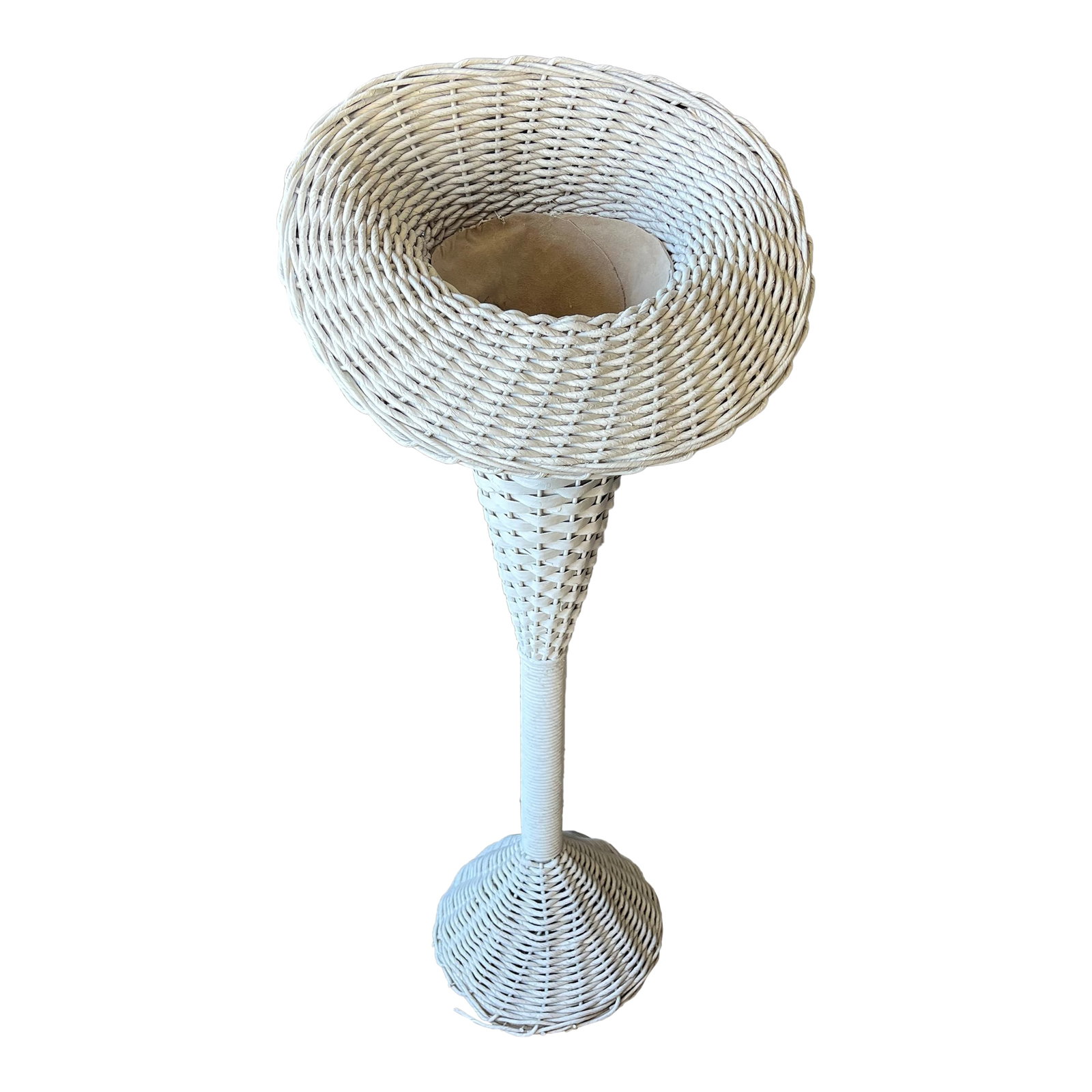 Tall Vintage Mid Century Bohemian White Wicker Trumpet Plant Stand or Planter (1 of 12)