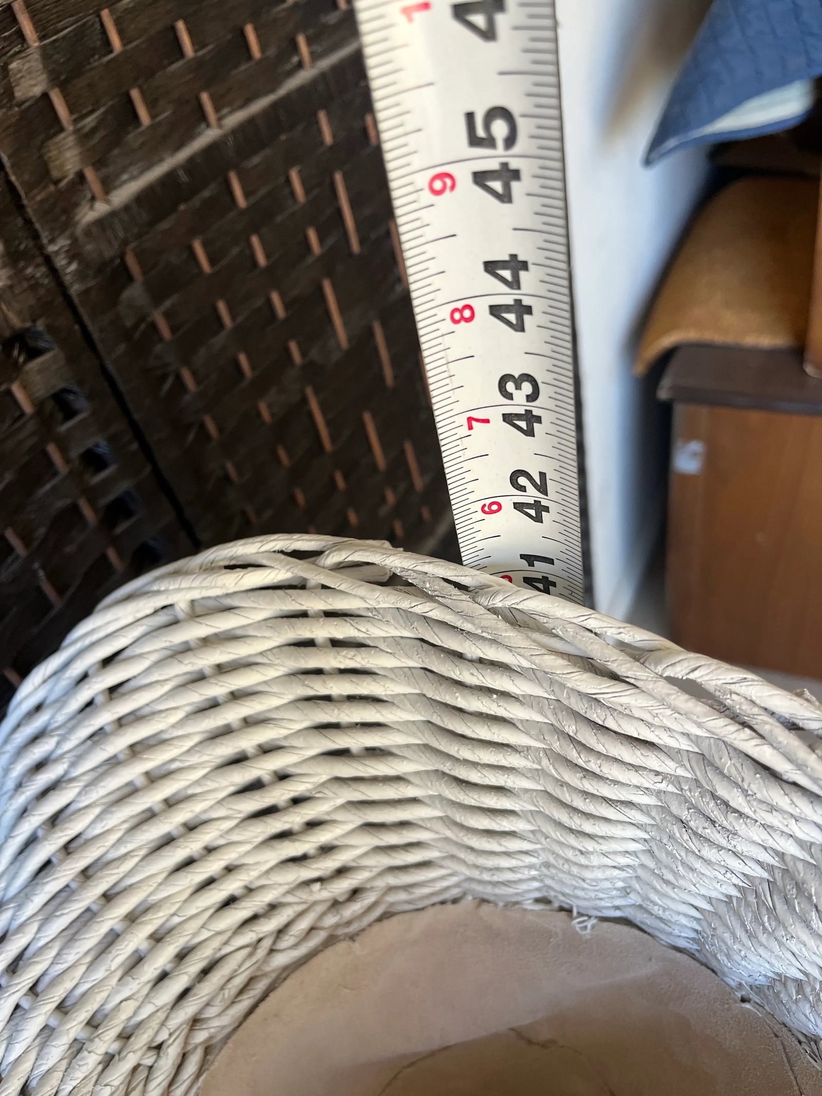 Tall Vintage Mid Century Bohemian White Wicker Trumpet Plant Stand or Planter - 4