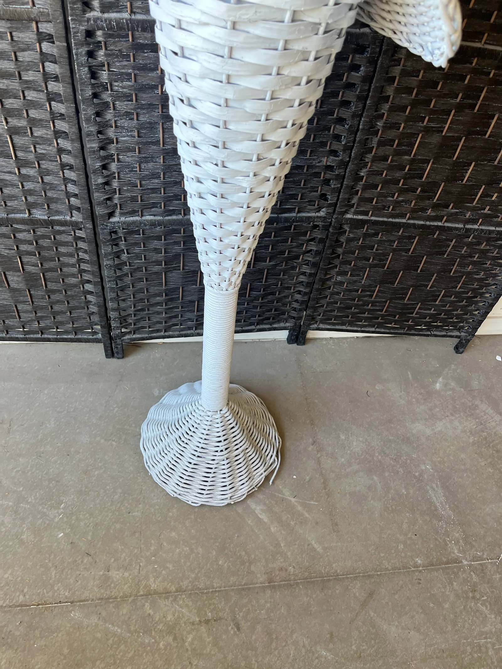 Tall Vintage Mid Century Bohemian White Wicker Trumpet Plant Stand or Planter - 5