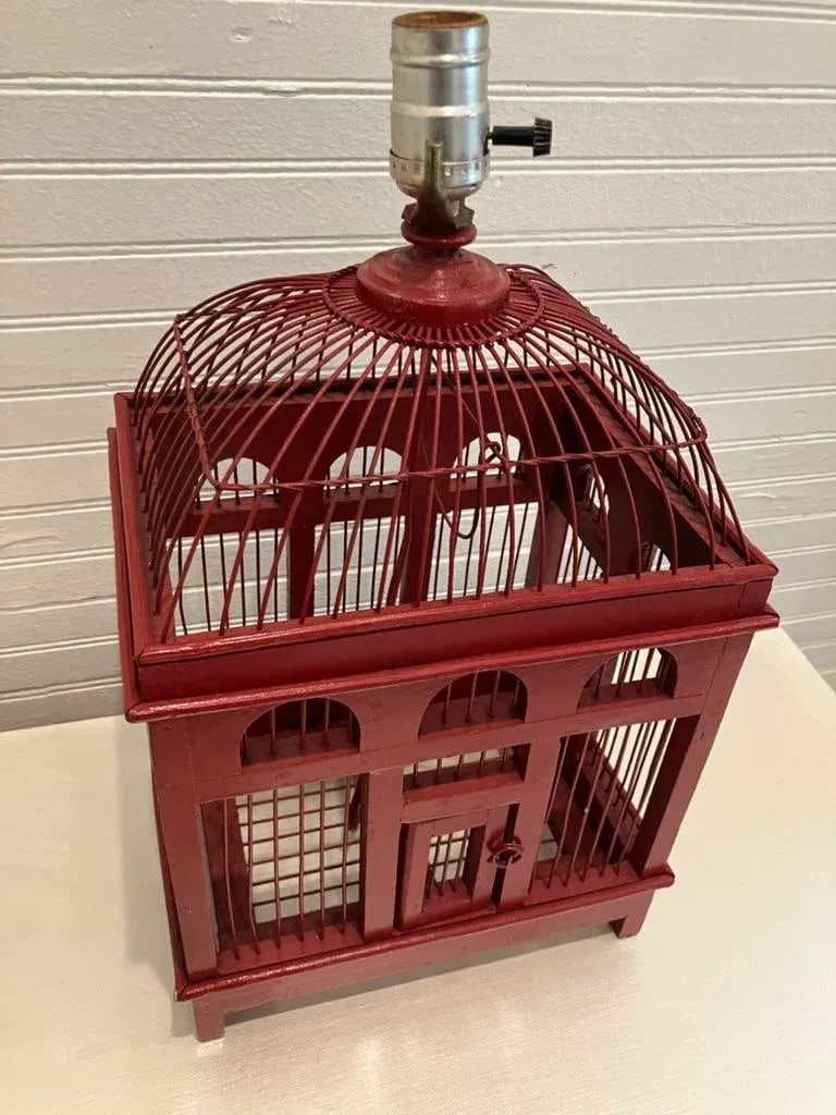 Vintage Red Birdcage Lamp Base, 1960s-1970s - 4