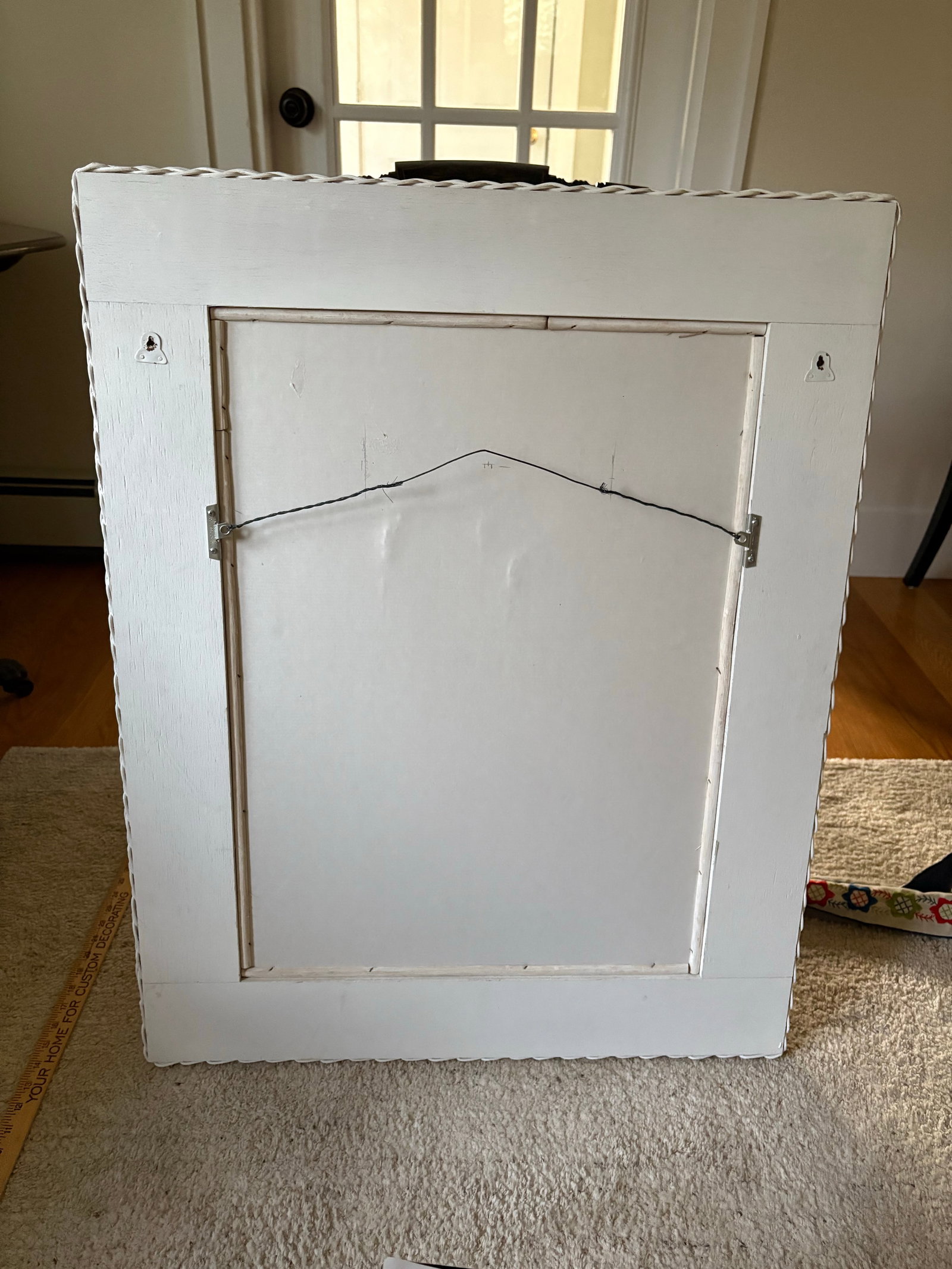 Vintage White Rectangle Wicker Frame Mirror - 10
