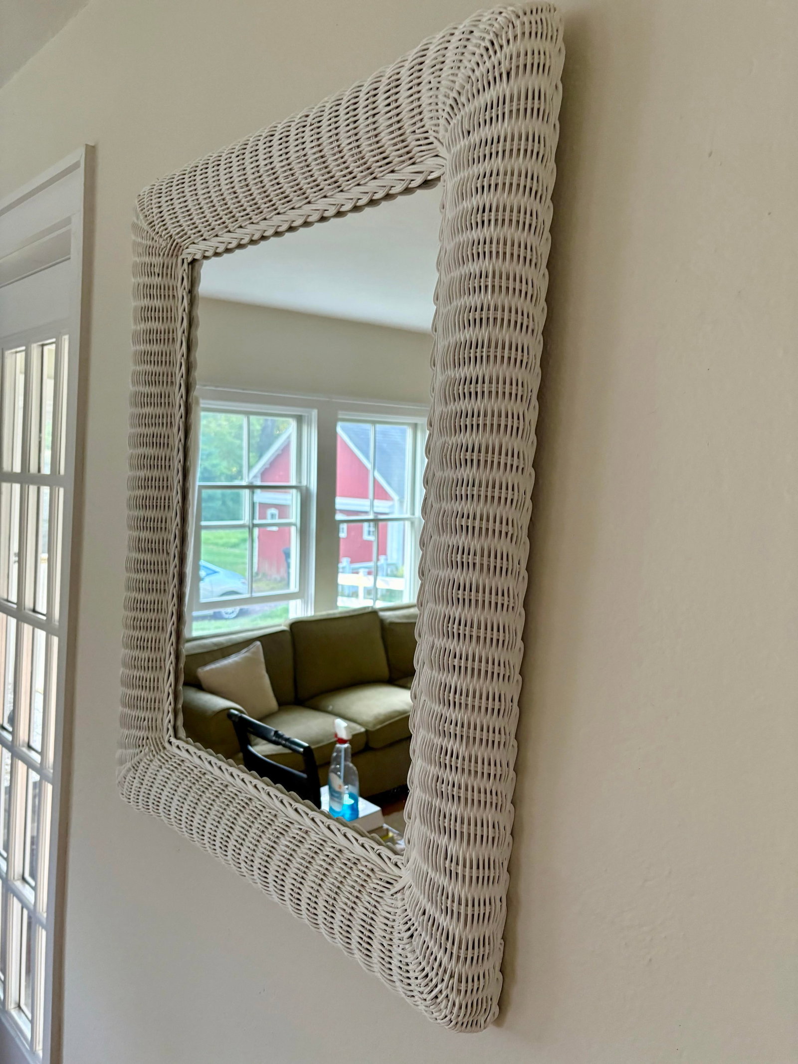 Vintage White Rectangle Wicker Frame Mirror - 11