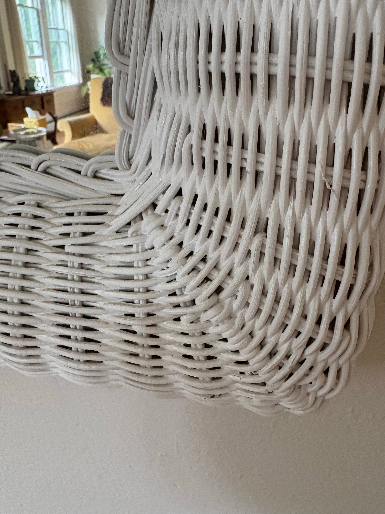 Vintage White Rectangle Wicker Frame Mirror - 4
