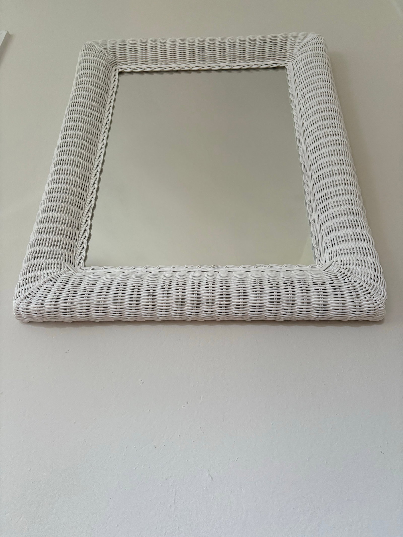 Vintage White Rectangle Wicker Frame Mirror - 7