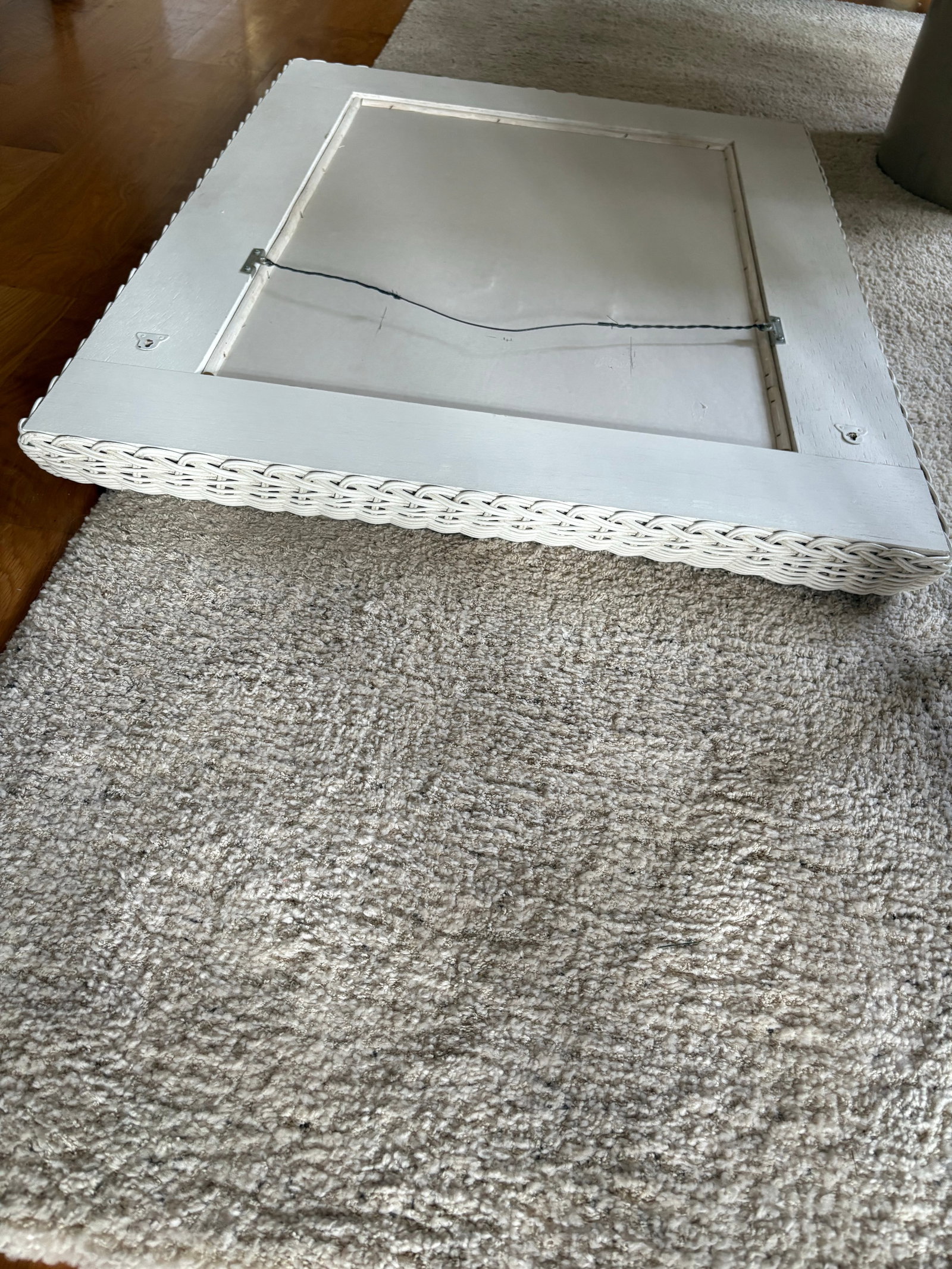 Vintage White Rectangle Wicker Frame Mirror - 9
