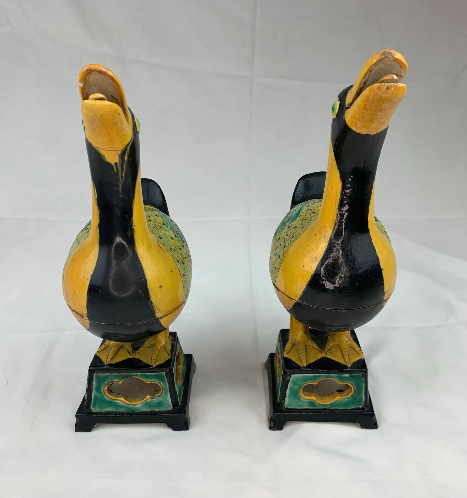 Vintage Artisan Clay Duck Urns, Set of 2 - 6