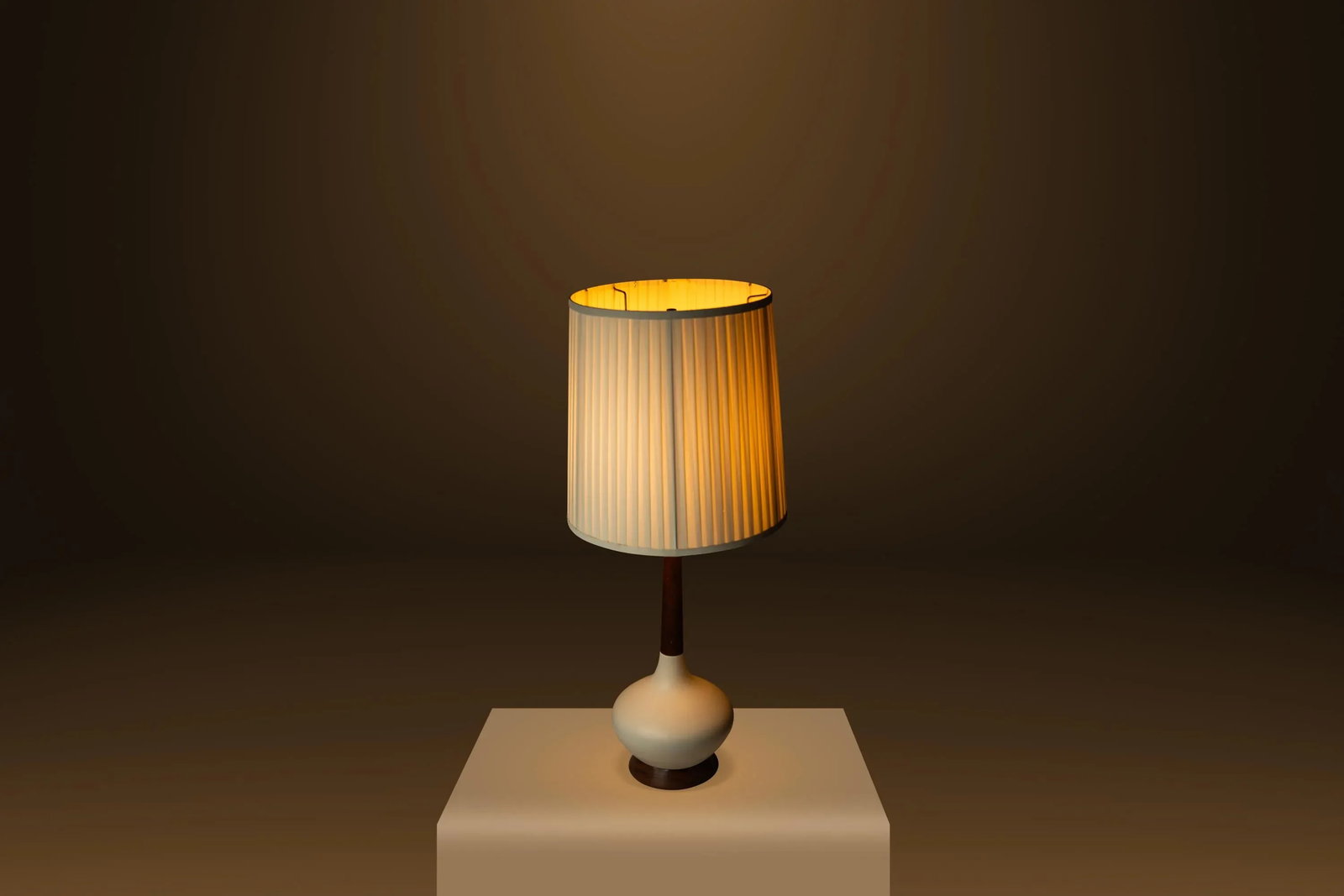 Mid-Century Modern Elongated Teardrop Table Lamp in Walnut & Porcelain, Usa, C. 1960's - 3