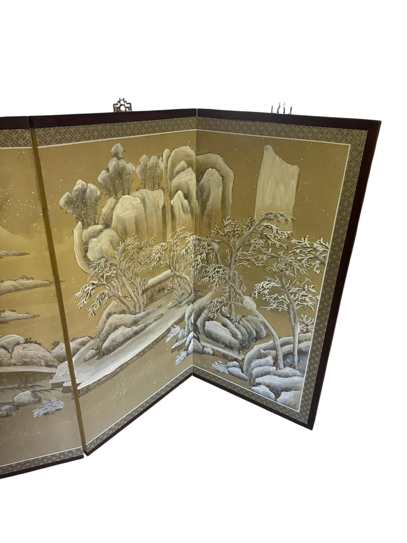 Vintage Hand Painted Asian 4-Panel Silk Screen Byobu - 7