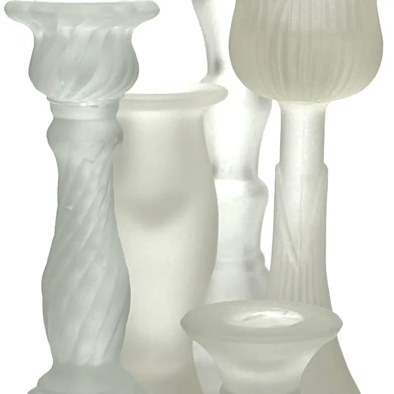Vintage Eclectic Frosted Glass Candle Holder Curation - Group of 5 - 10