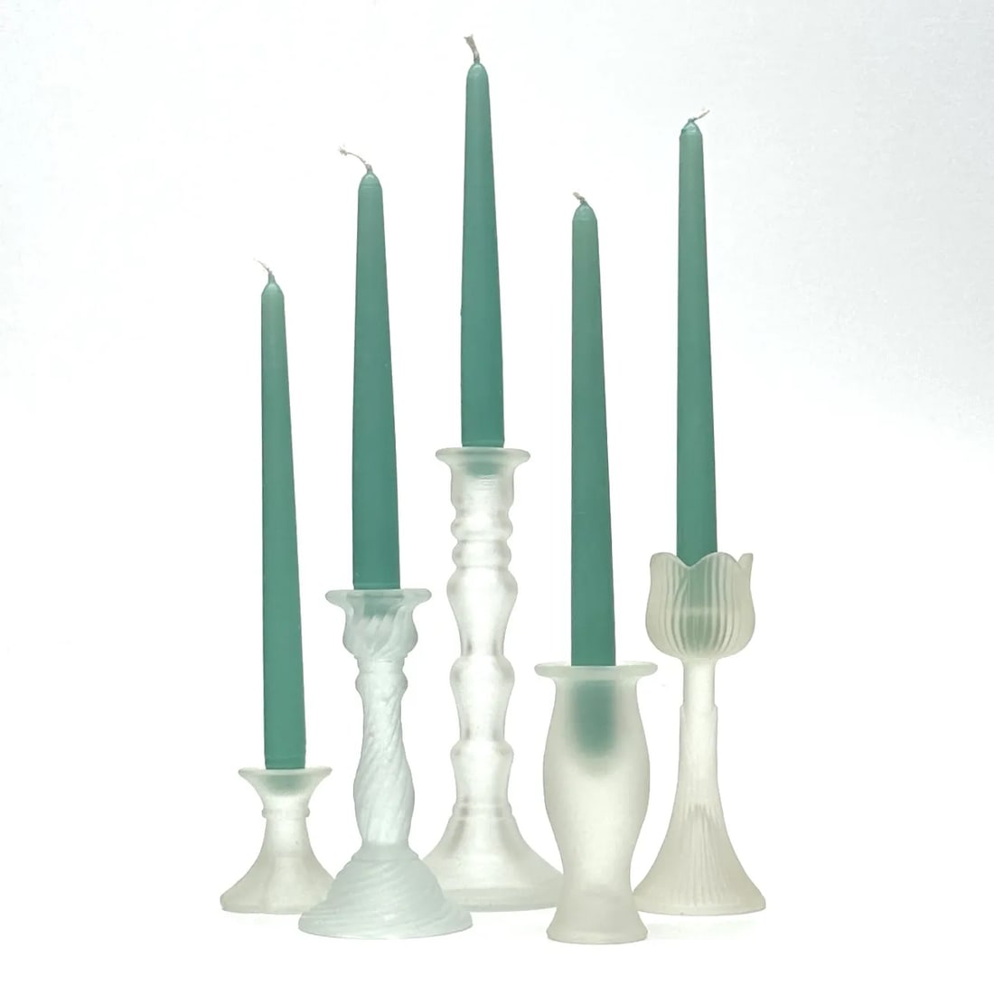Vintage Eclectic Frosted Glass Candle Holder Curation - Group of 5 - 2
